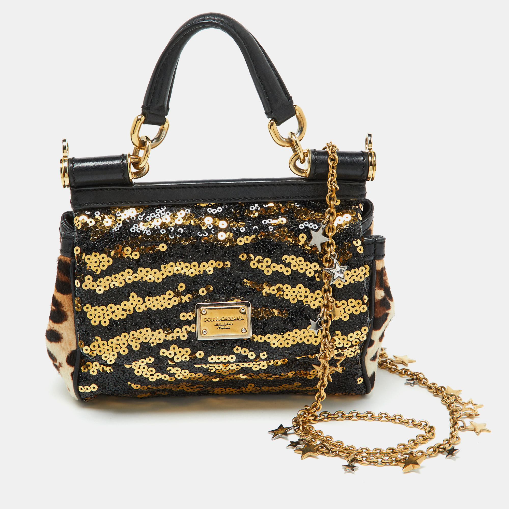 

Dolce & Gabbana Multicolor Calf Hair and Sequins Small Miss Sicily Top Handle Bag