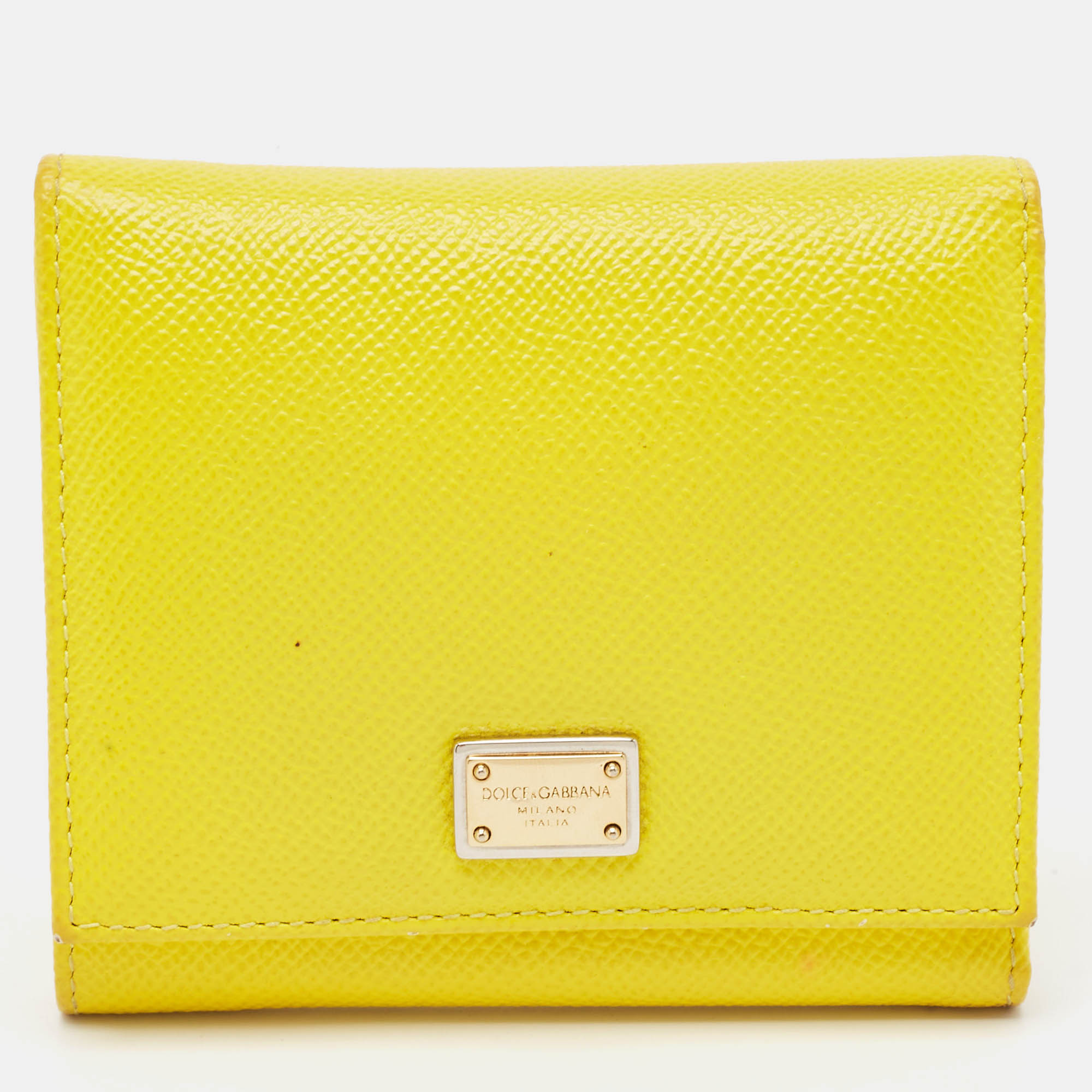 

Dolce & Gabbana Yellow Leather Trifold Compact Wallet