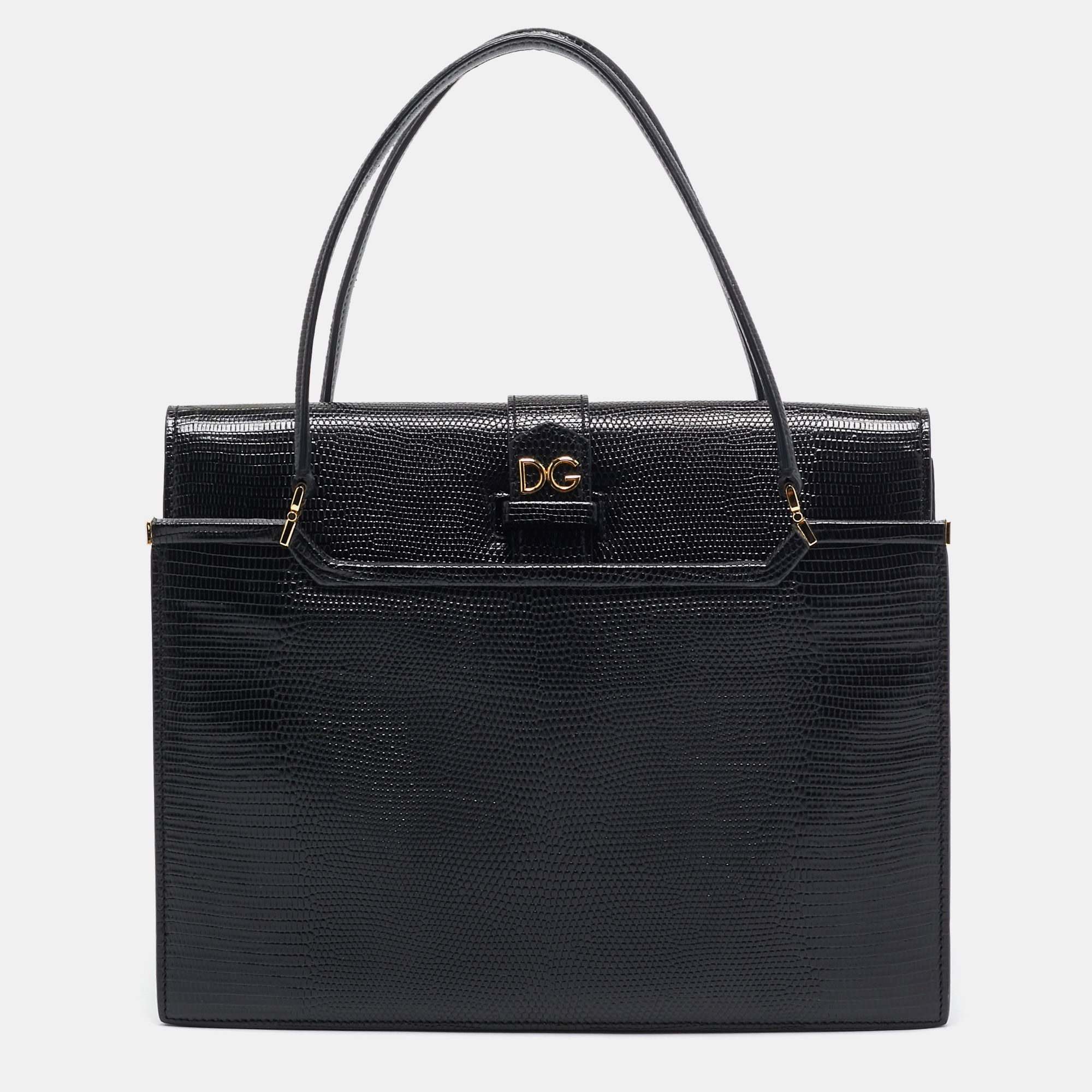 

Dolce & Gabbana Black Lizard Embossed Leather Ingrid Tote