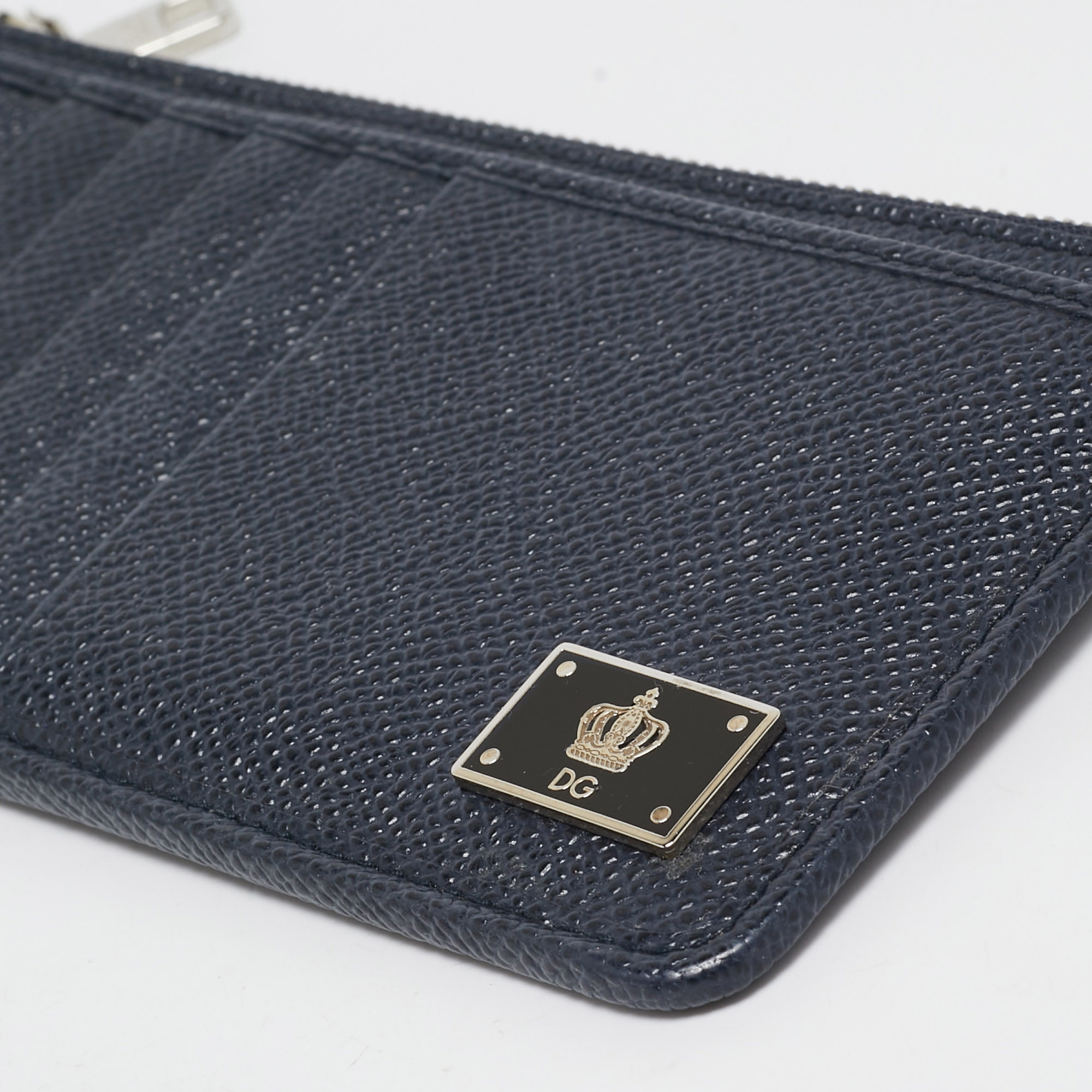 Dolce & Gabbana Navy Blue Leather Vertical Zip Card Case 