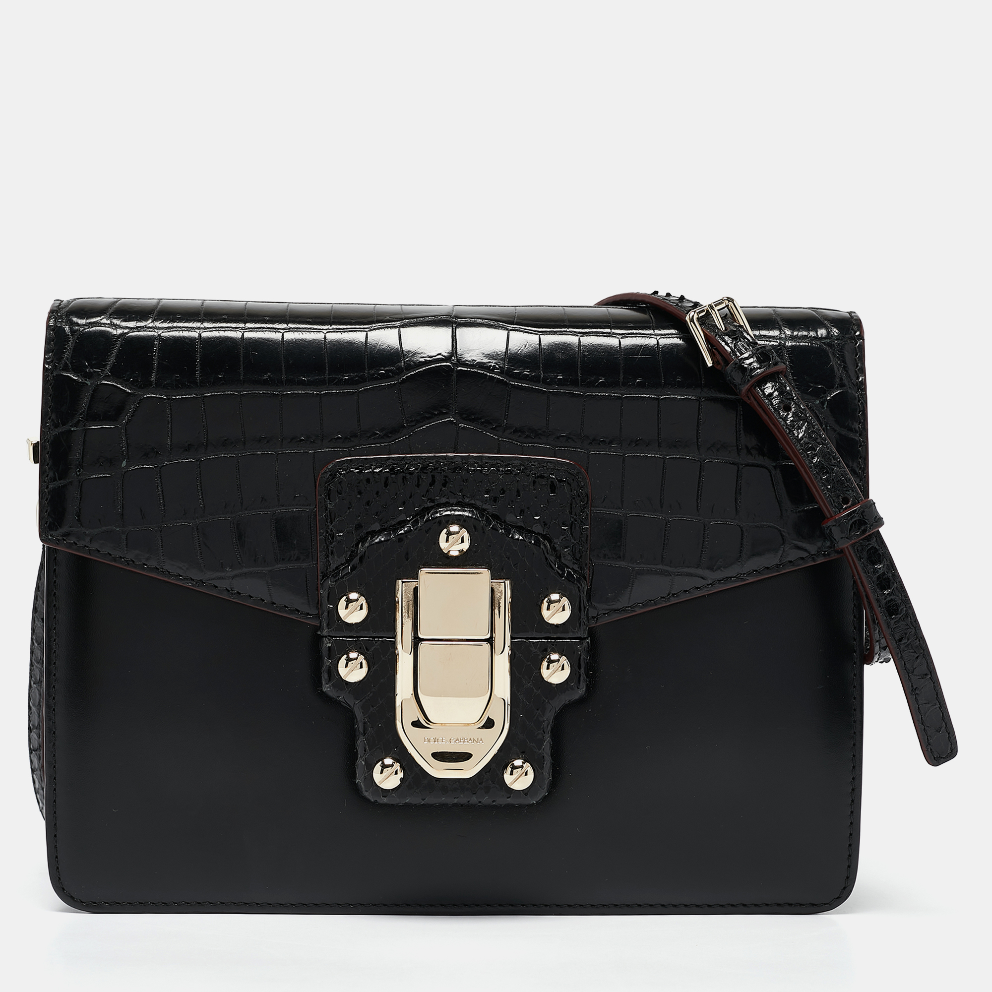 

Dolce & Gabbana Black Crocodile Leather and Python Lucia Shoulder Bag