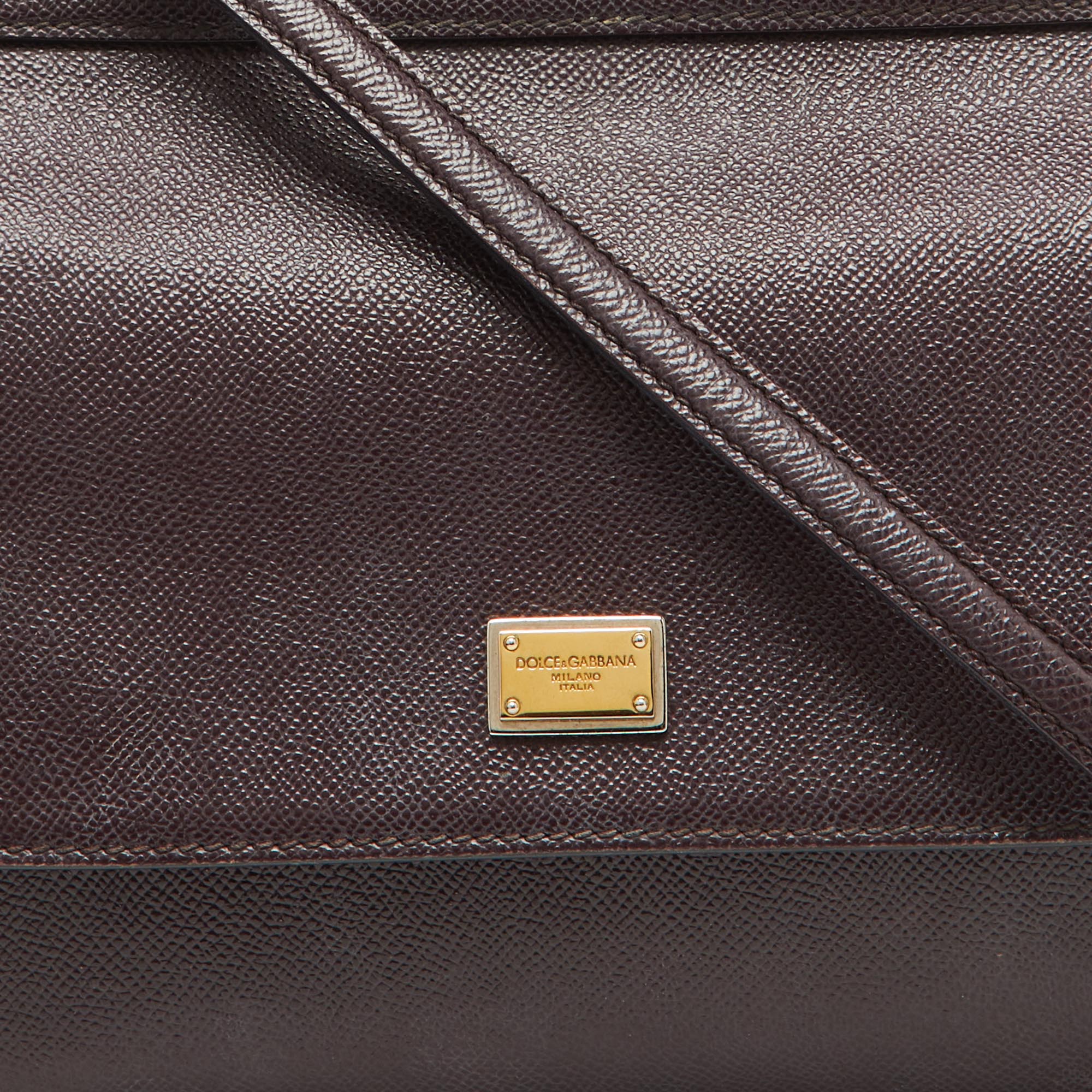 Dolce & Gabbana Dark Purple Leather Medium Miss Sicily Top Handle Bag 