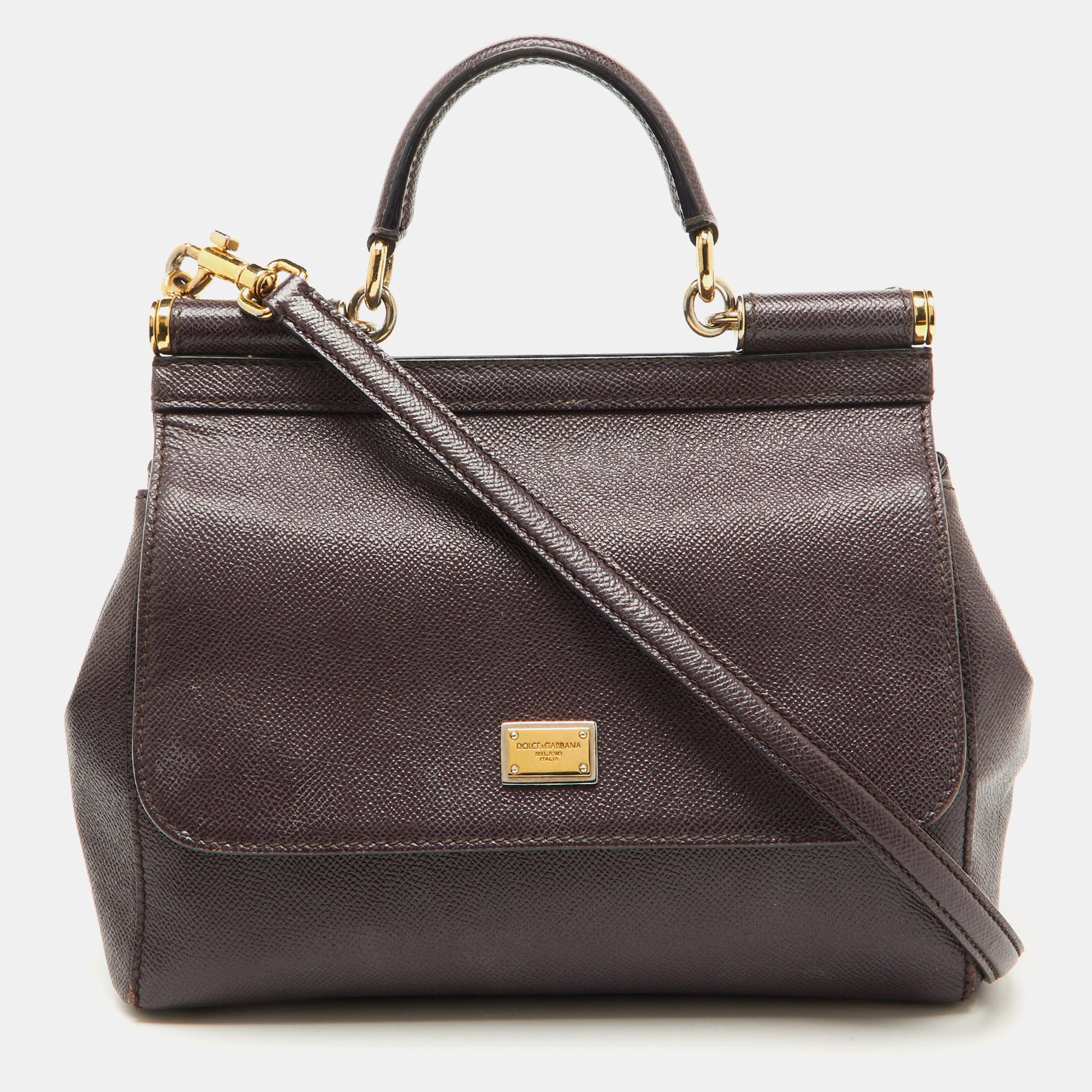 

Dolce & Gabbana Dark Purple Leather  Miss Sicily Top Handle Bag