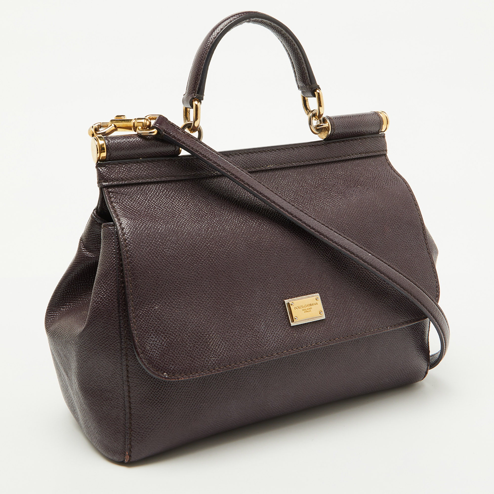Dolce & Gabbana Dark Purple Leather Medium Miss Sicily Top Handle Bag 