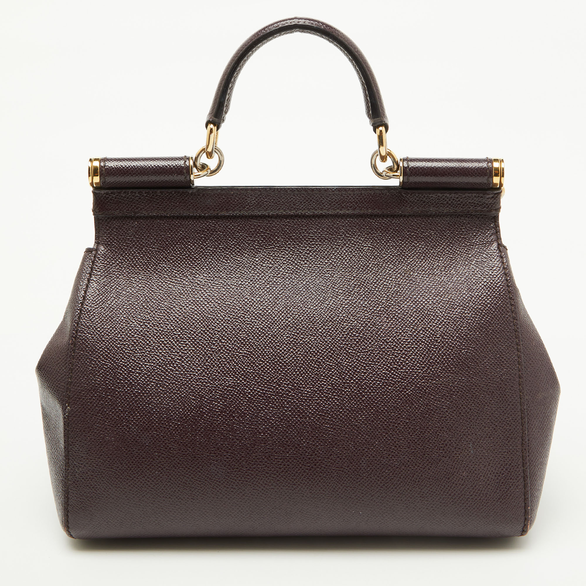 Dolce & Gabbana Dark Purple Leather Medium Miss Sicily Top Handle Bag 