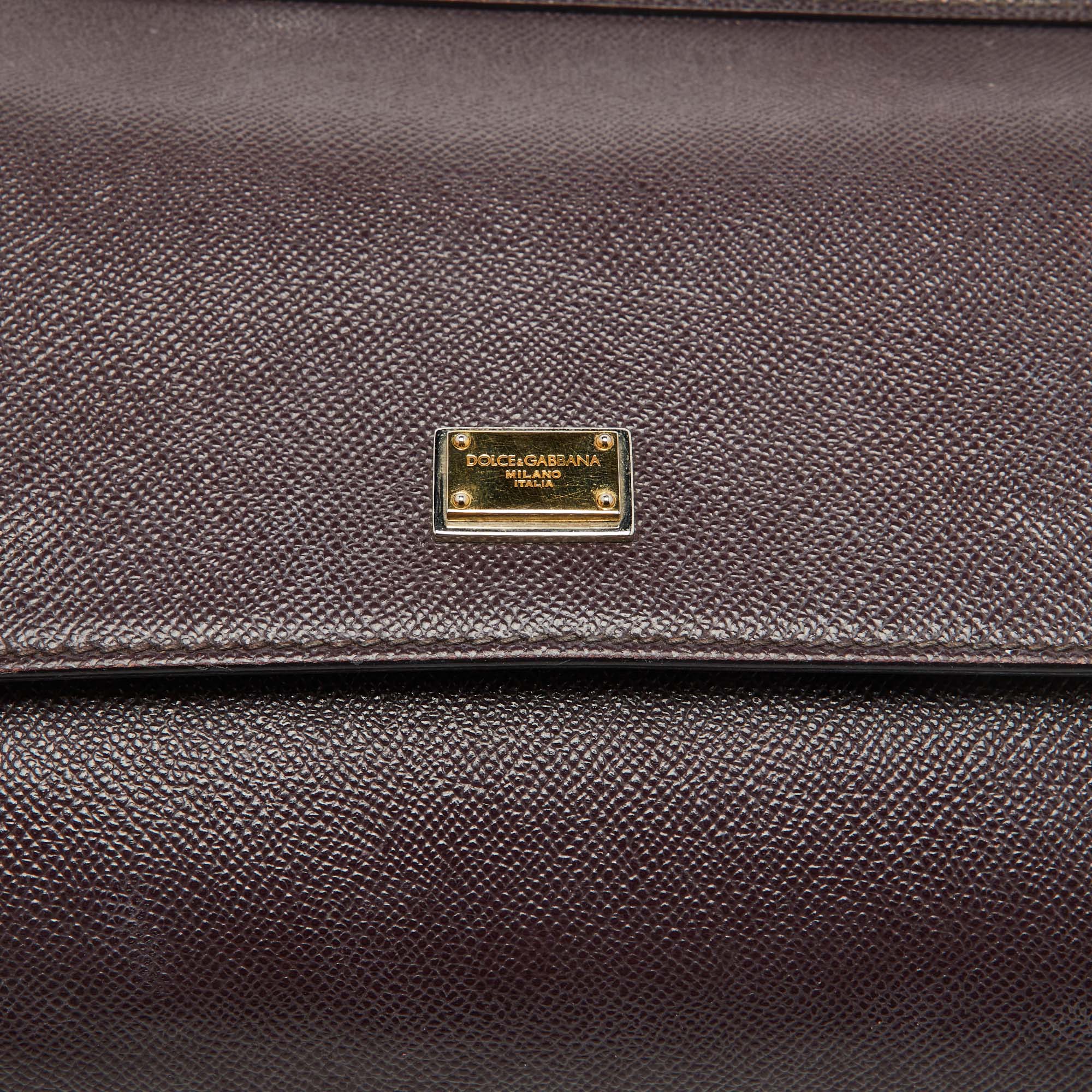 Dolce & Gabbana Dark Purple Leather Medium Miss Sicily Top Handle Bag 