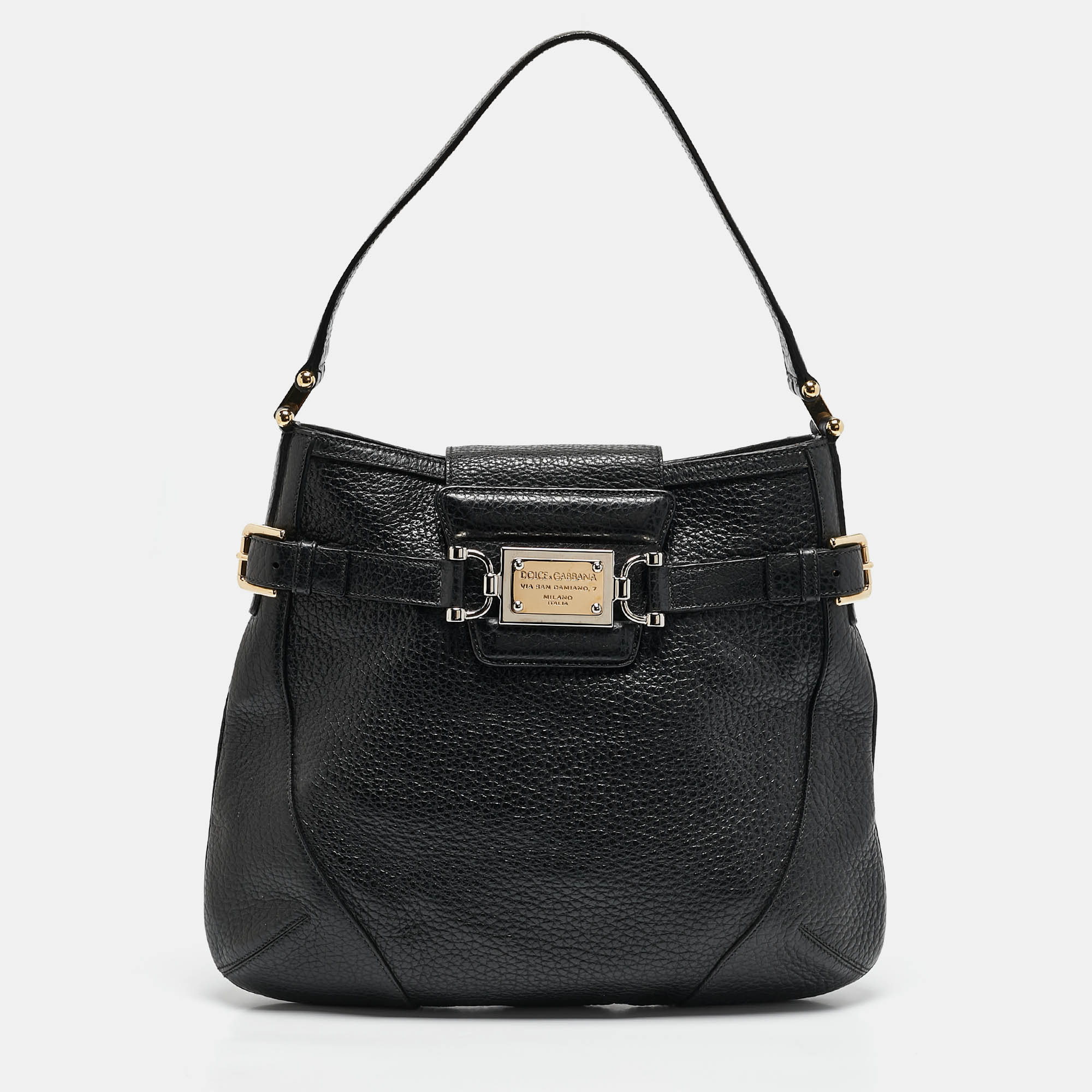 

Dolce & Gabbana Black Pebbled Leather Miss Mary Hobo