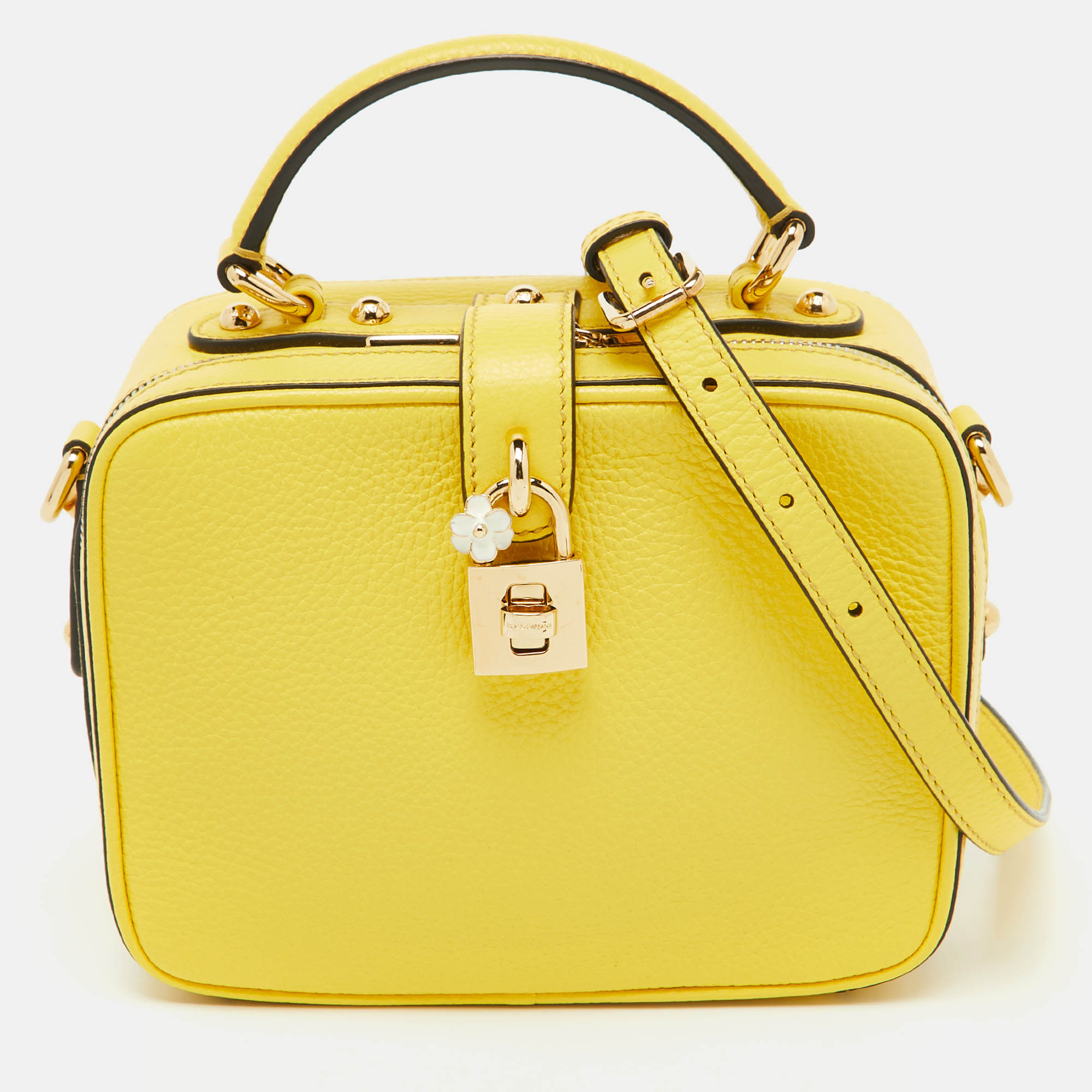 

Dolce & Gabbana Yellow Leather Rosaria Box Top Handle Bag