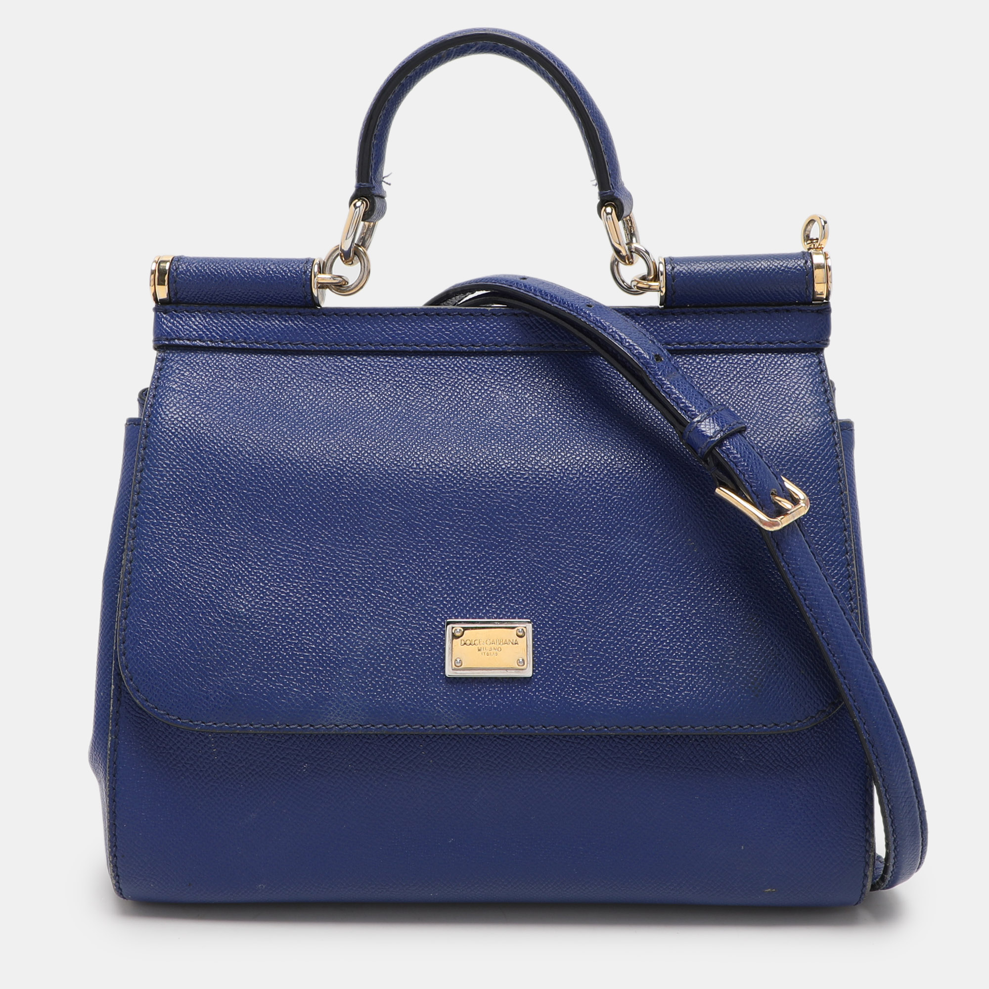 

Dolce & Gabbana Blue Leather  Miss Sicily Top Handle Bag