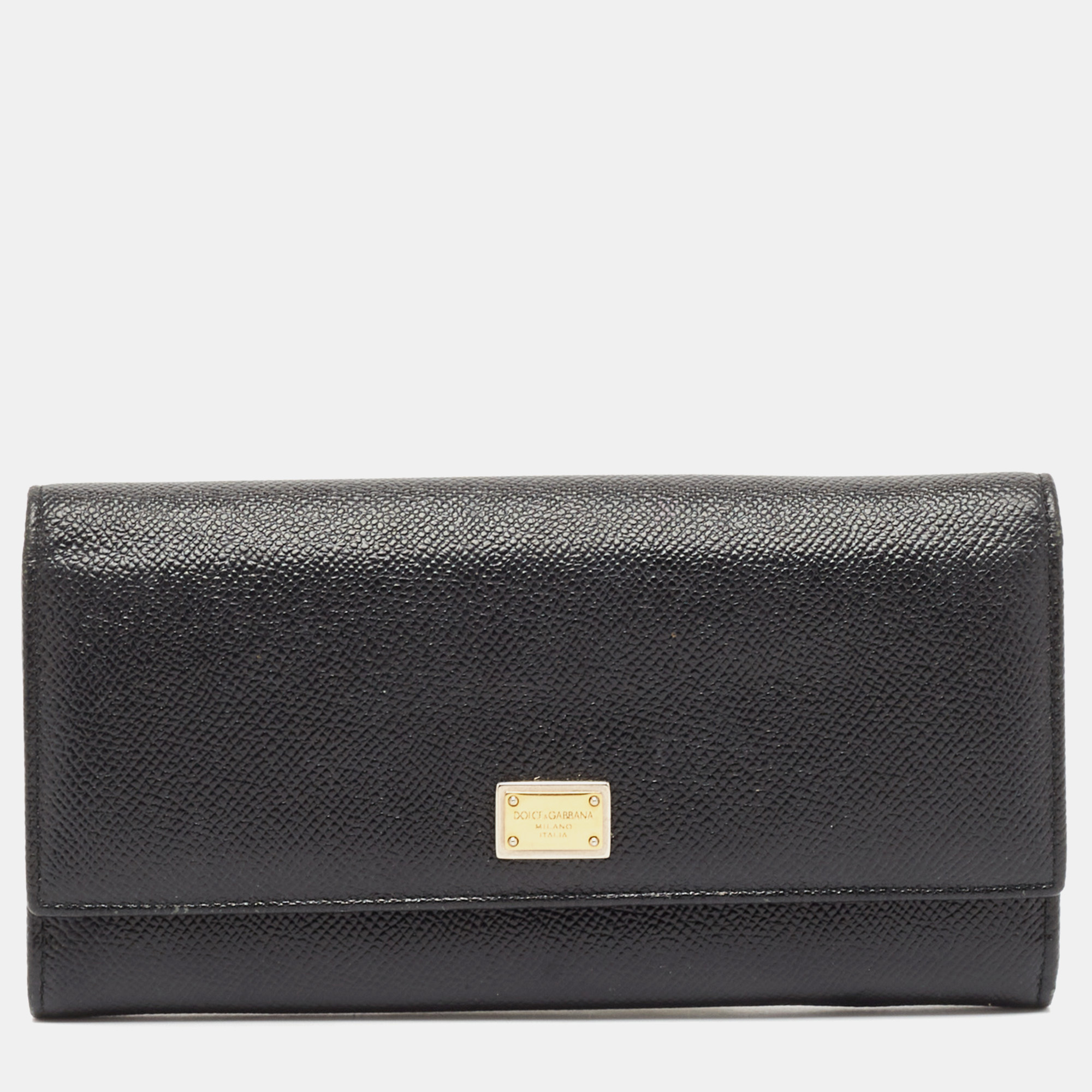 Pre-owned Dolce & Gabbana Black Leather Flap Continental Wallet