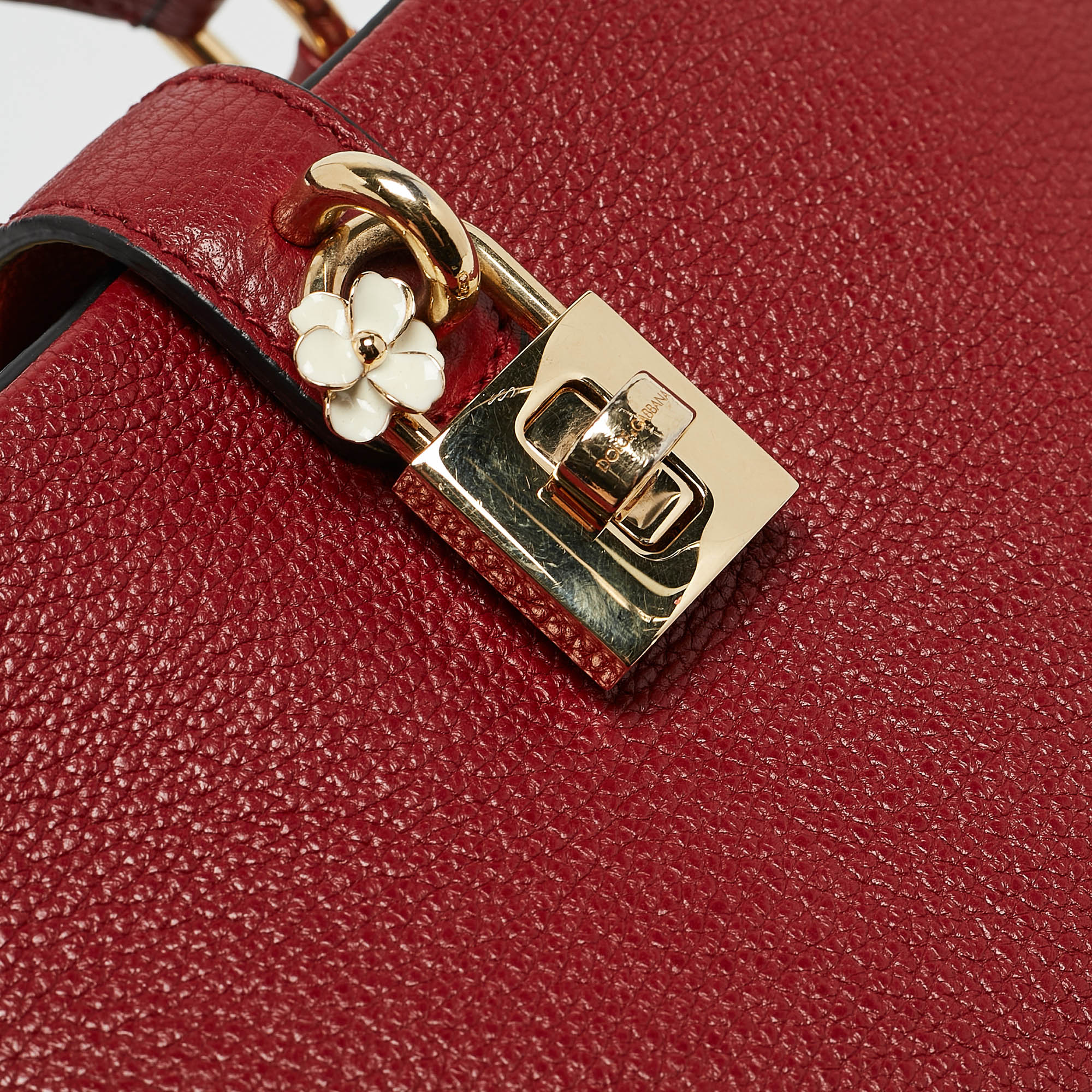 Dolce & Gabbana Red Leather Rosaria Box Top Handle Bag 