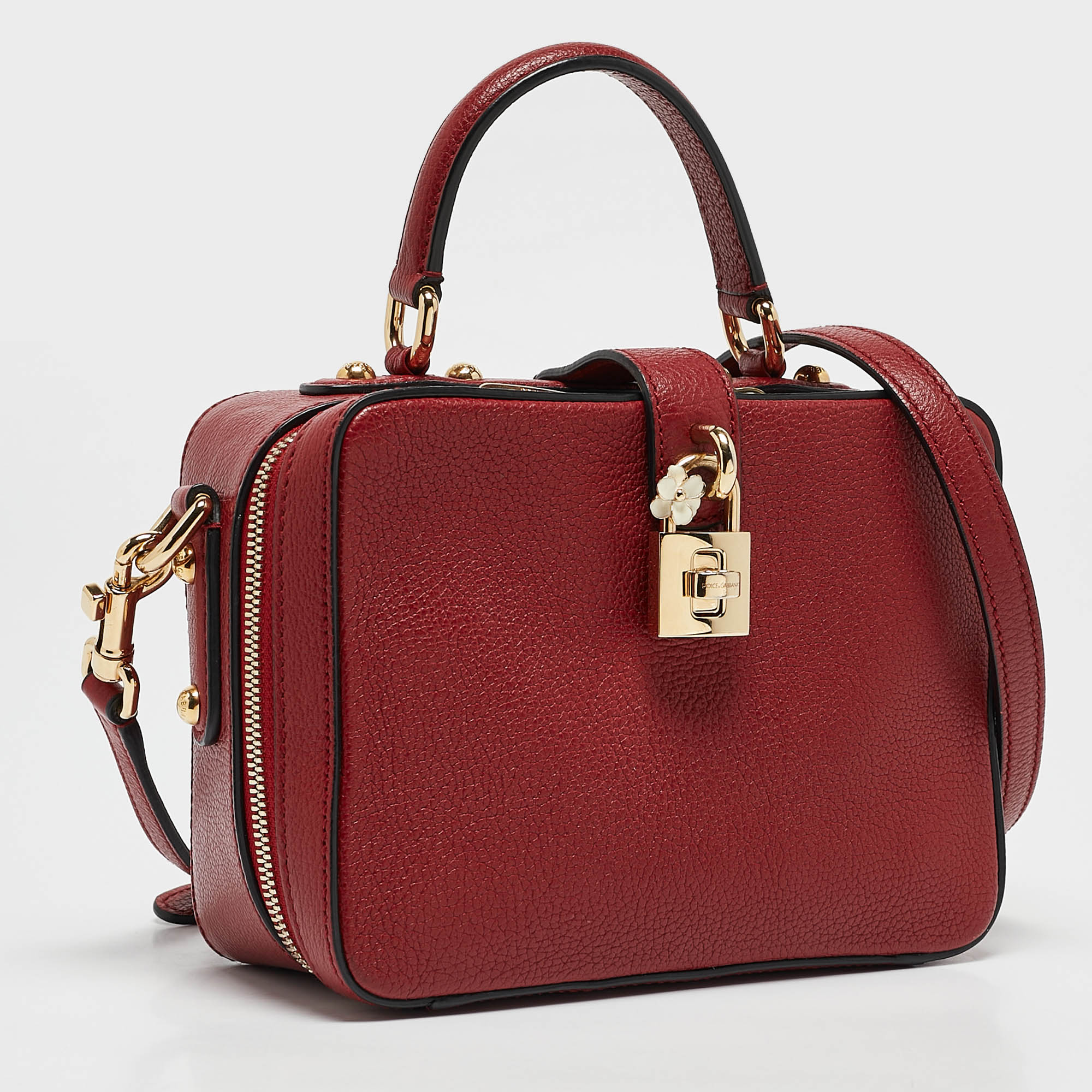 Dolce & Gabbana Red Leather Rosaria Box Top Handle Bag 