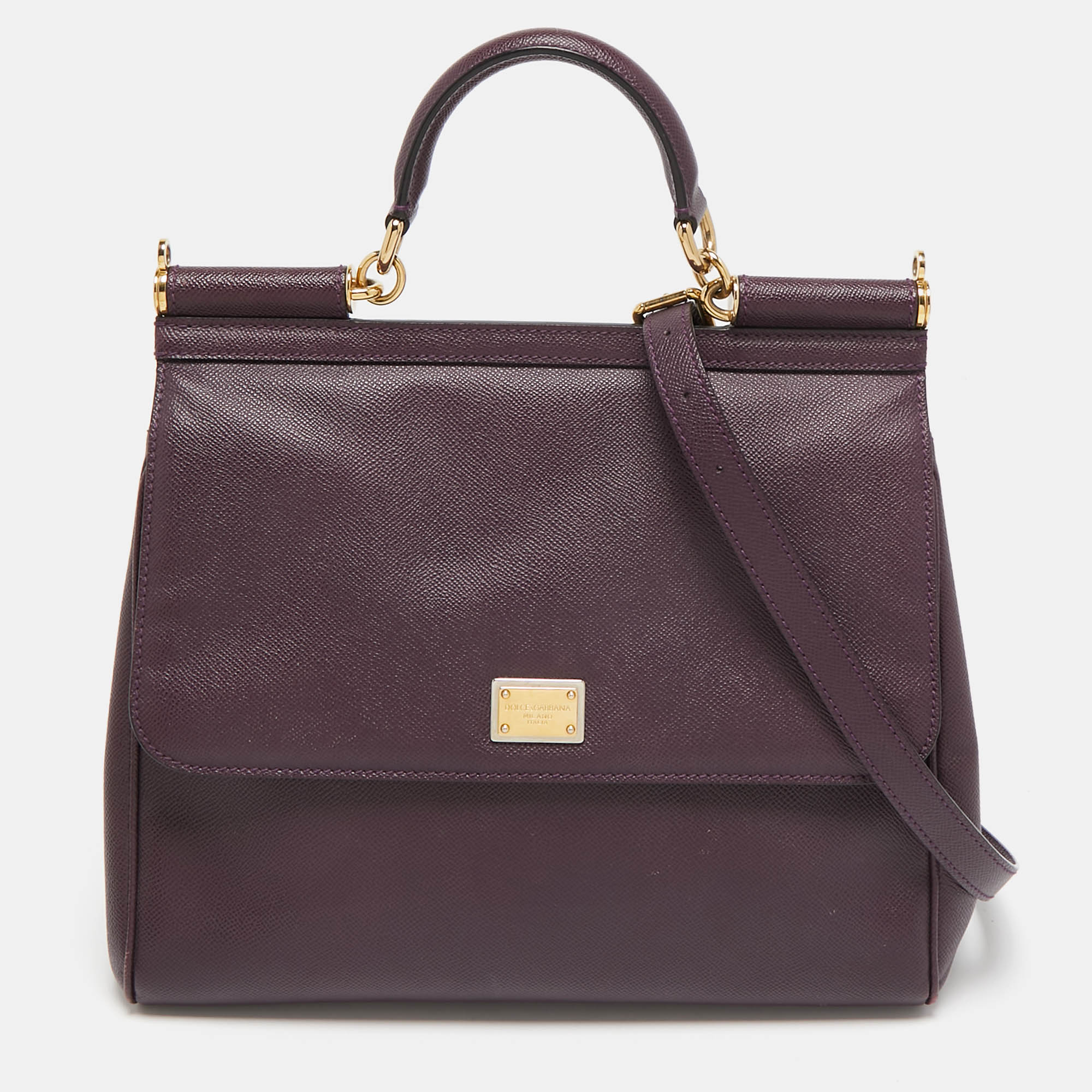 

Dolce & Gabbana Plum Leather  Miss Sicily Top Handle Bag, Purple