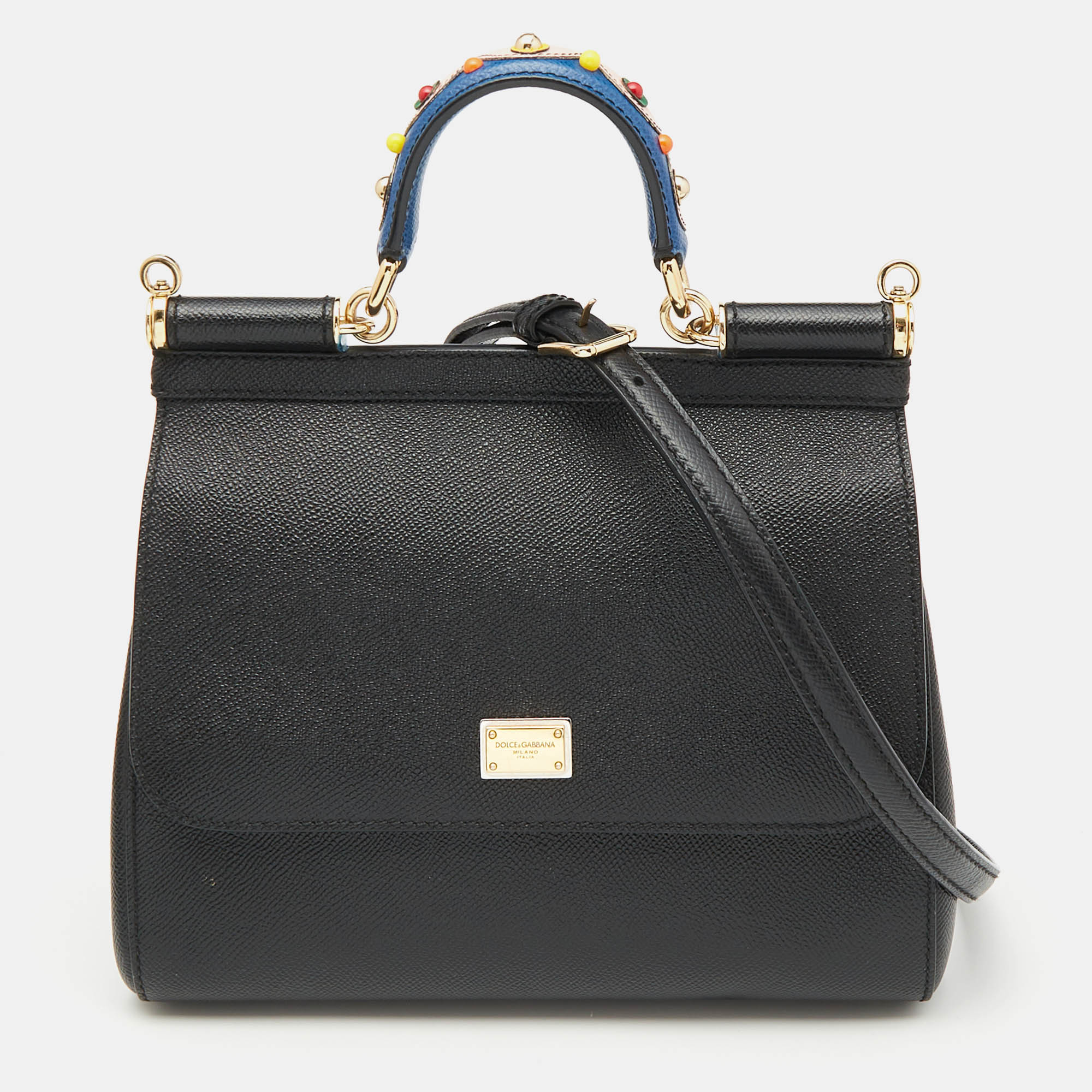 

Dolce & Gabbana Black Leather  Miss Sicily Top Handle Bag