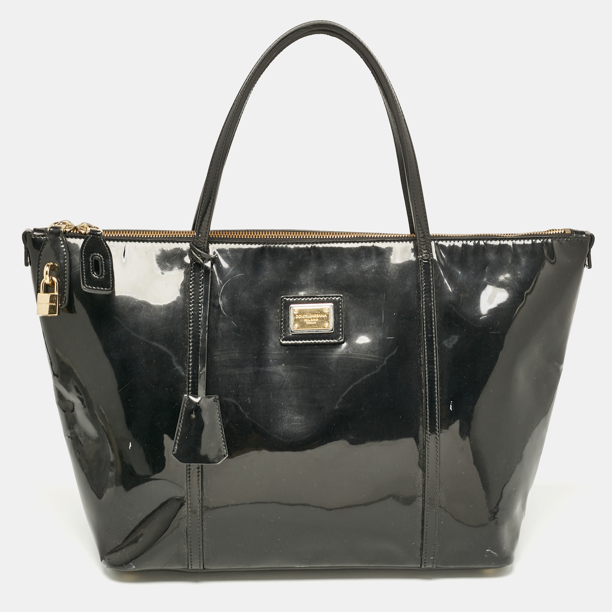 

Dolce & Gabbana Black Patent Leather Miss Escape Zip Tote