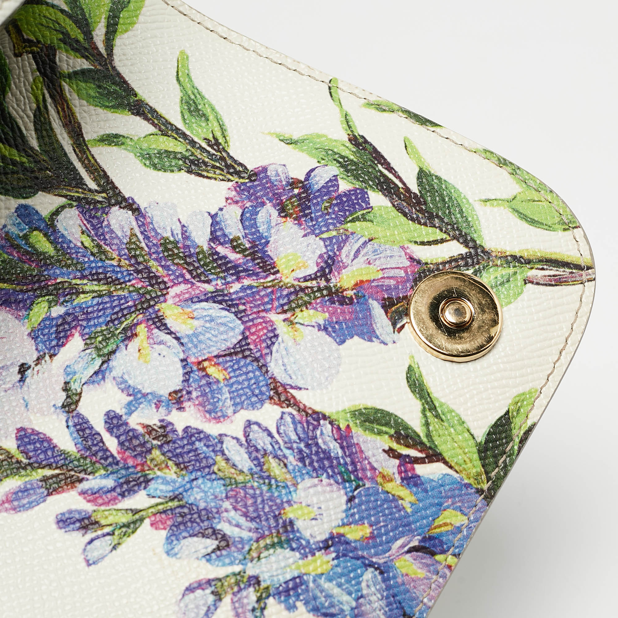 Dolce & Gabbana White/Multicolor Printed Leather Medium Miss Sicily Top Handle Bag 