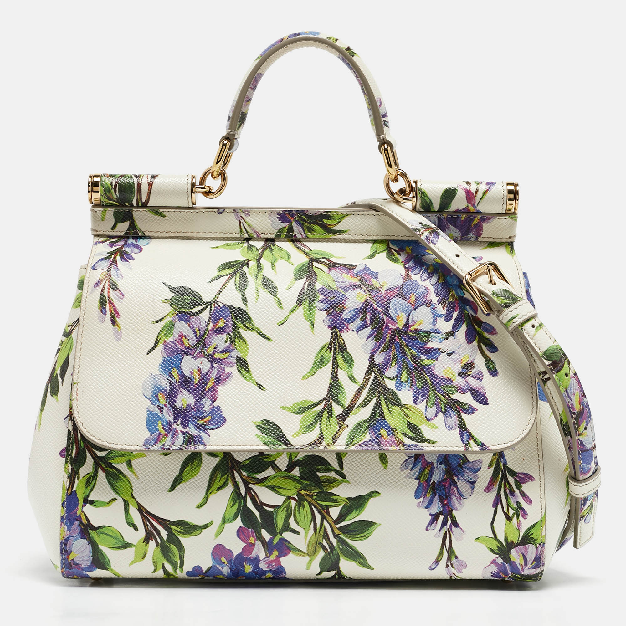 

Dolce & Gabbana White/Multicolor Printed Leather  Miss Sicily Top Handle Bag