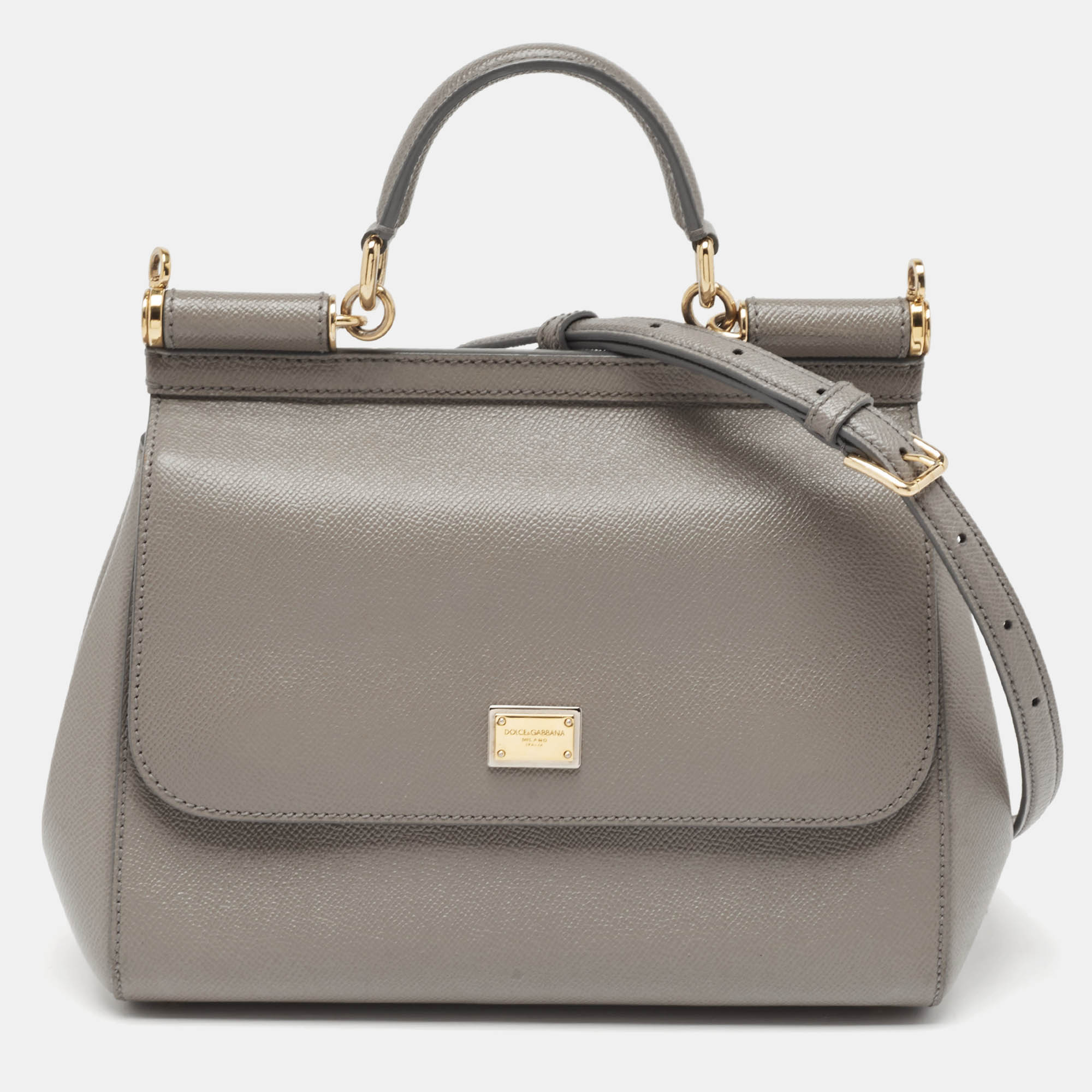 

Dolce & Gabbana Grey Leather  Miss Sicily Top Handle Bag