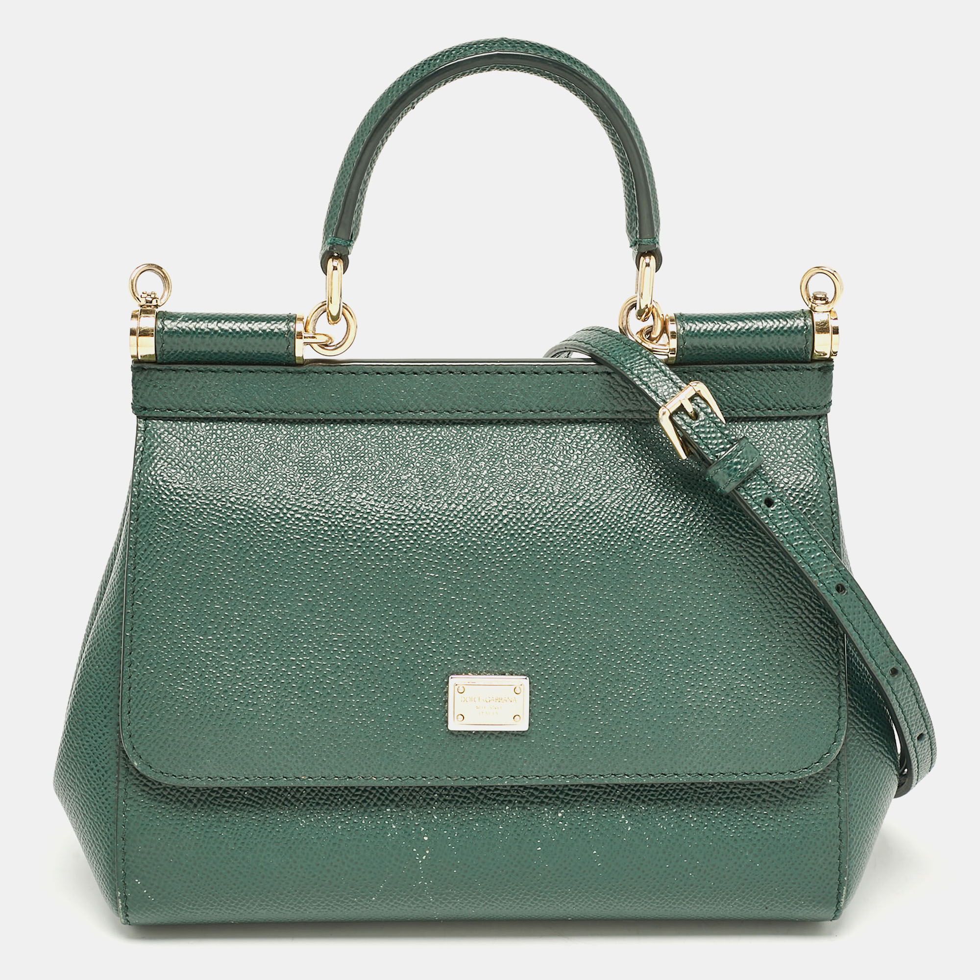 

Dolce & Gabbana Green Leather Small Miss Sicily Top Handle Bag