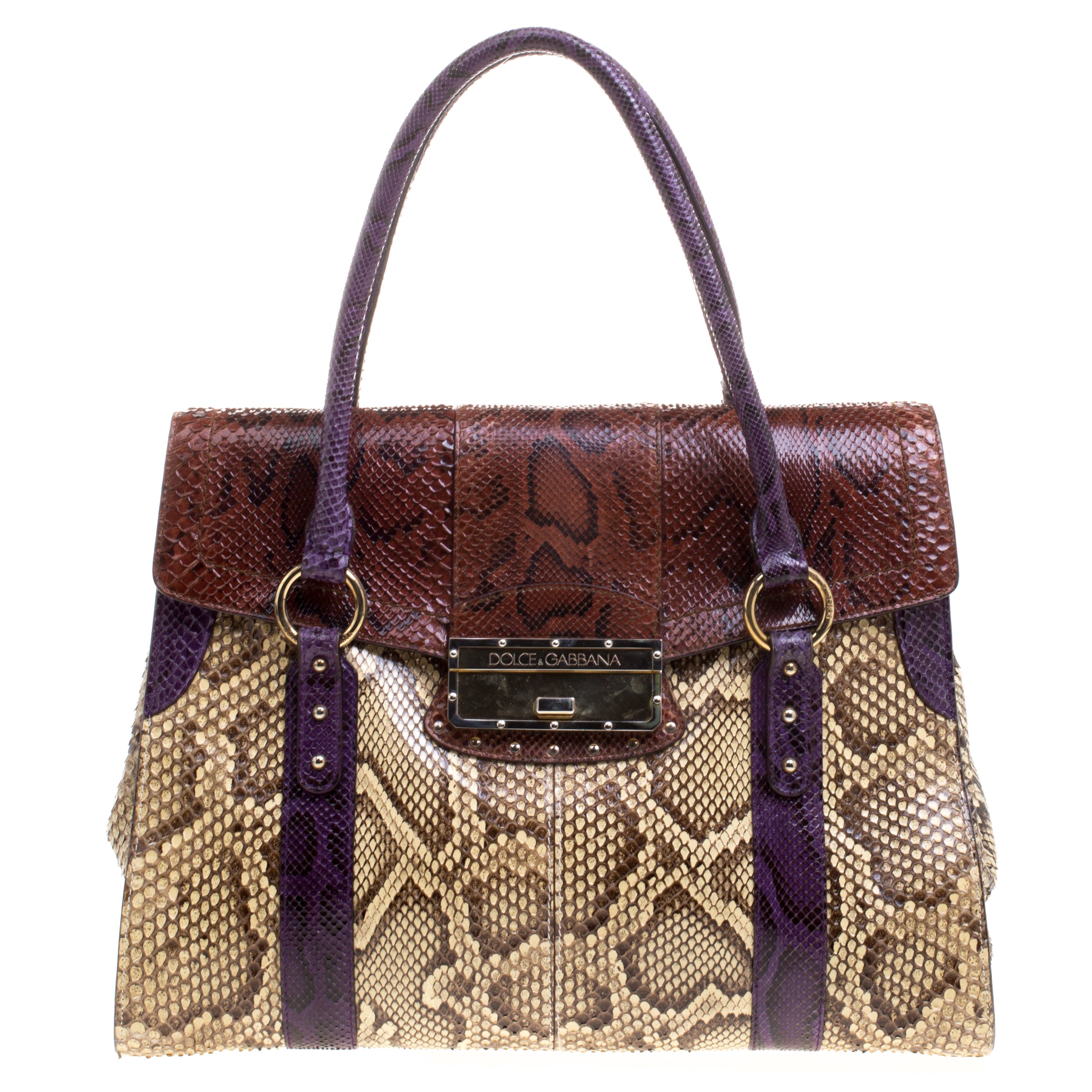 Pre Owned Dolce and Gabbana Multicolor Python Eel Satchel