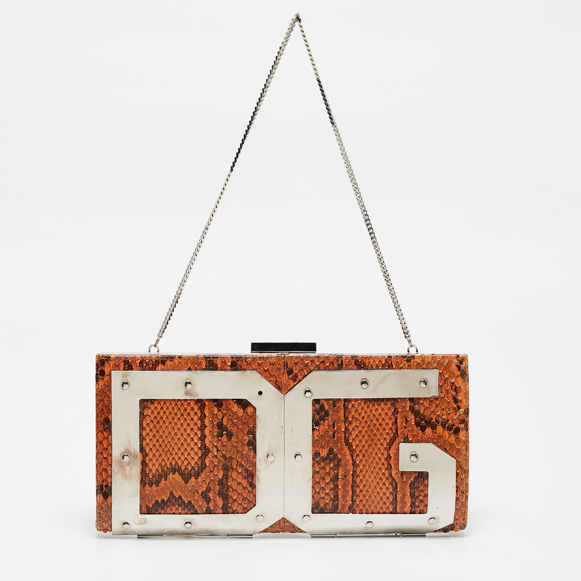 

Dolce & Gabbana Orange Python DG Logo Chain Clutch