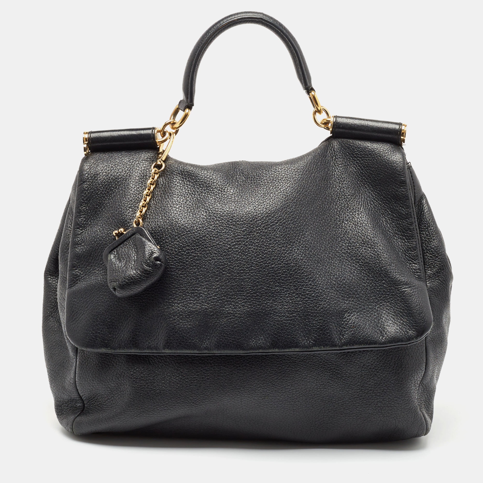 

Dolce & Gabbana Black Leather  Soft Miss Sicily Top Handle Bag