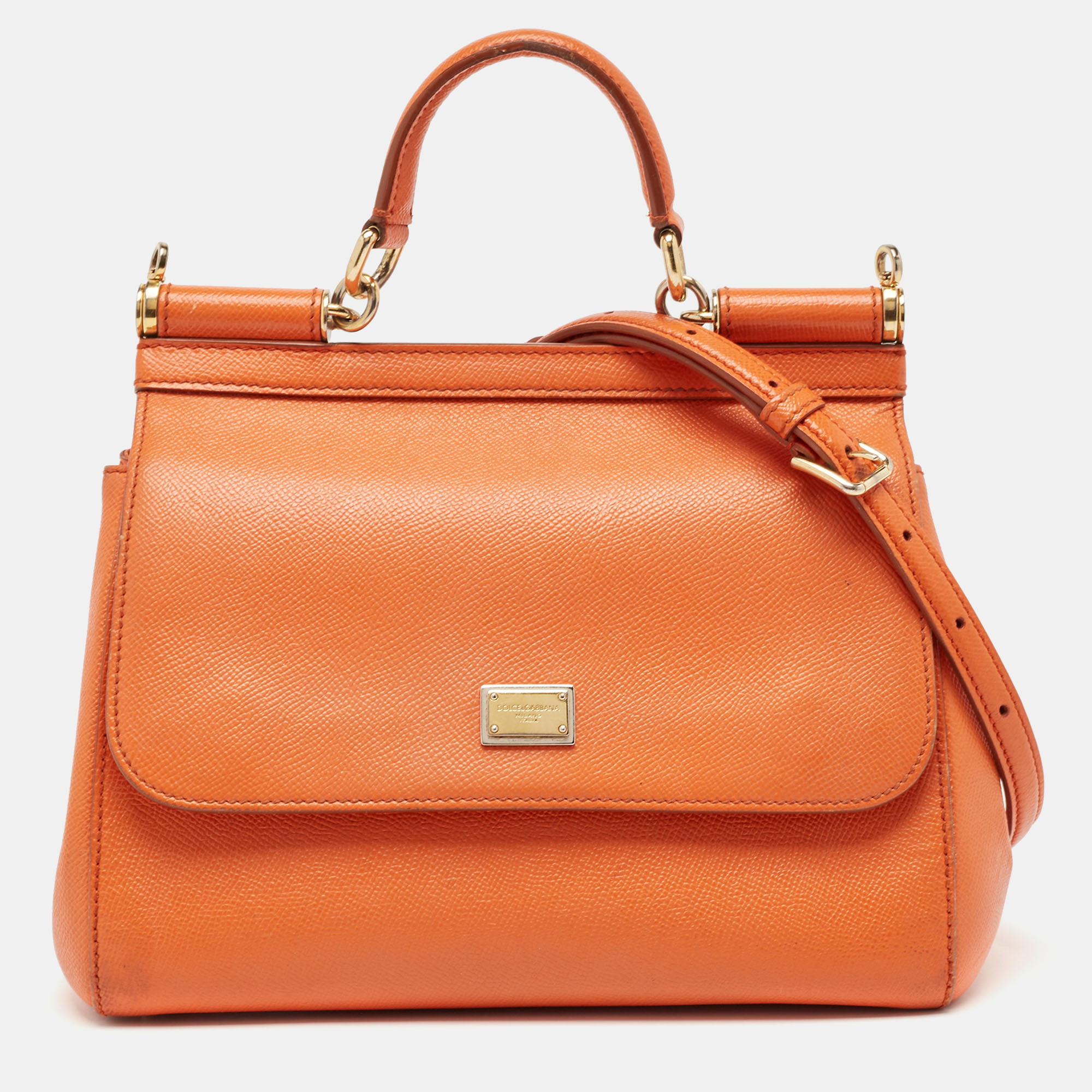 

Dolce & Gabbana Orange Leather Medium Miss Sicily Top Handle Bag