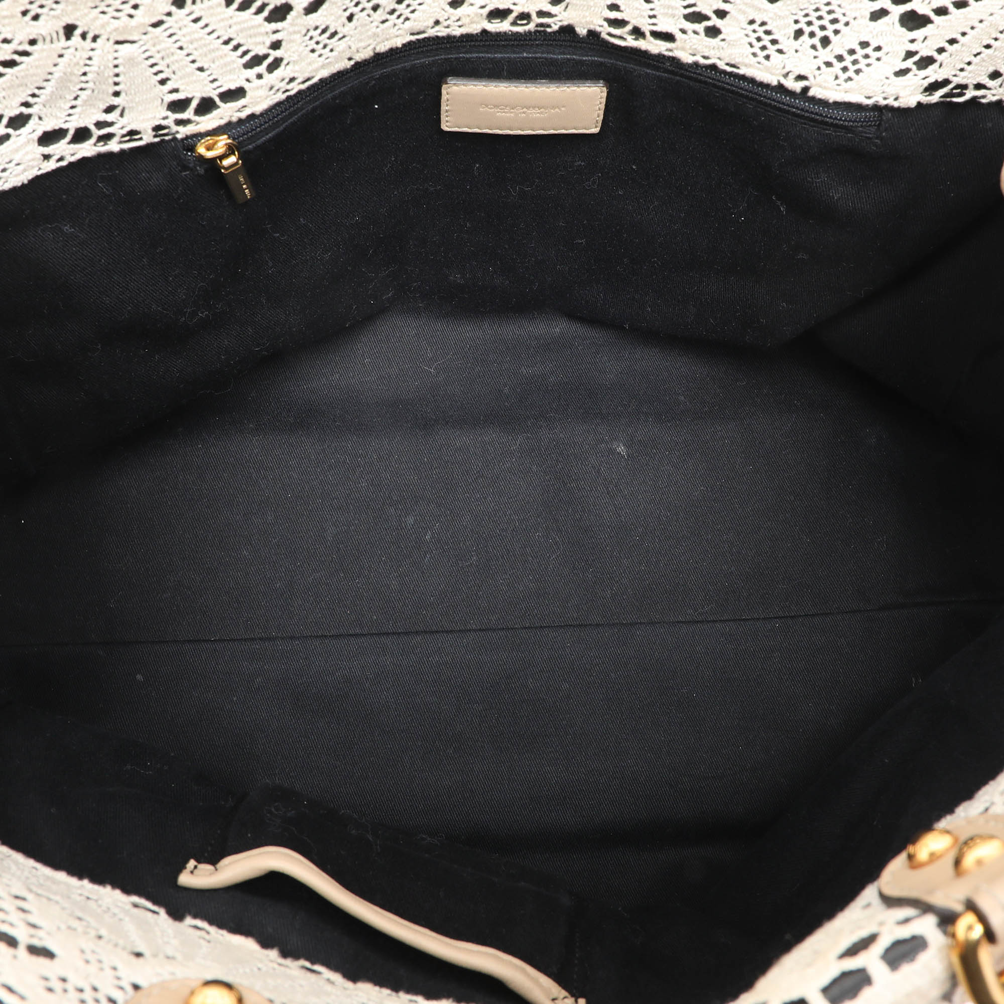 Dolce & Gabbana White/Beige Lace and Leather Large Miss Sicily Heritage Satchel 