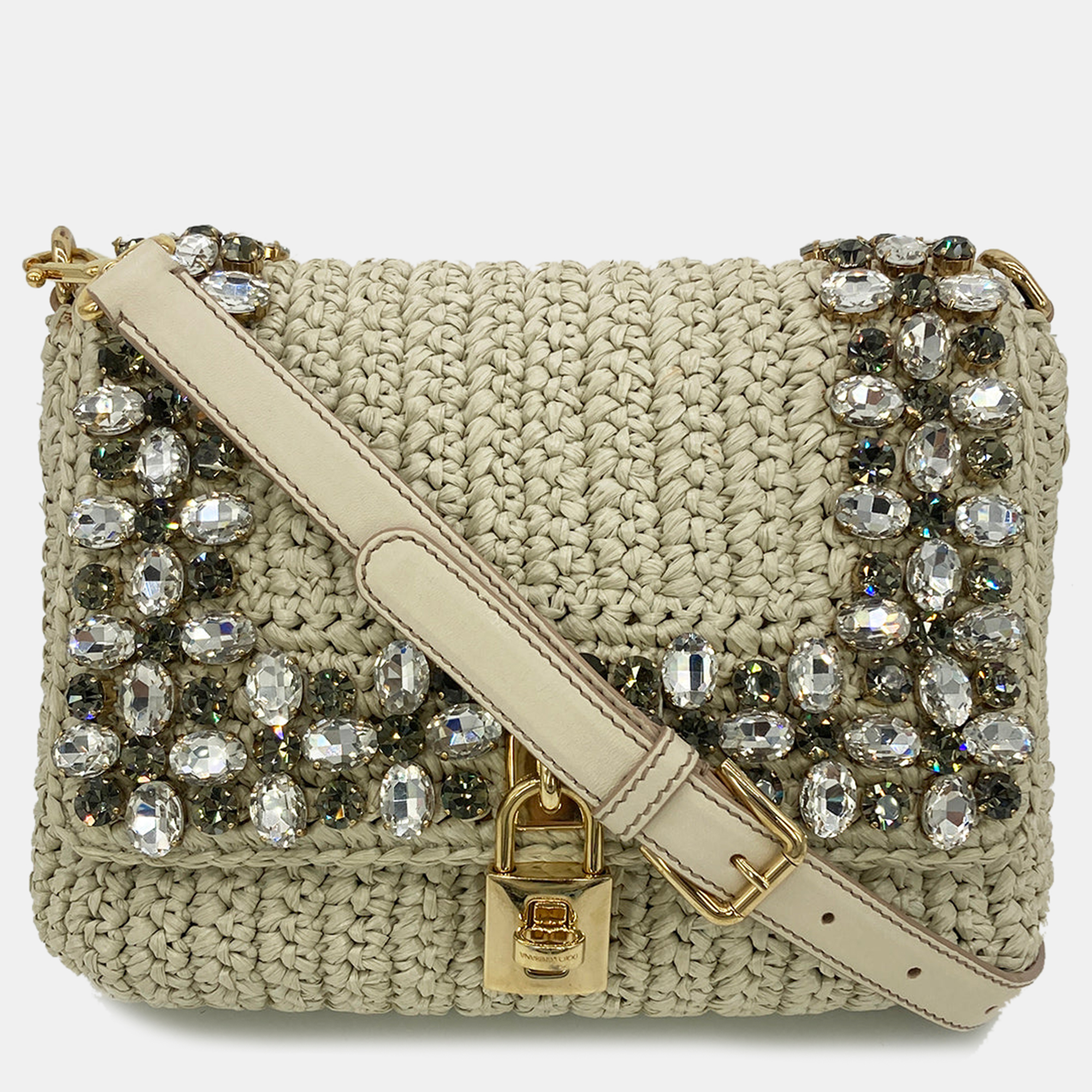 

Dolce & Gabbana Crystal Raffia Flap Shoulder Bag, Beige