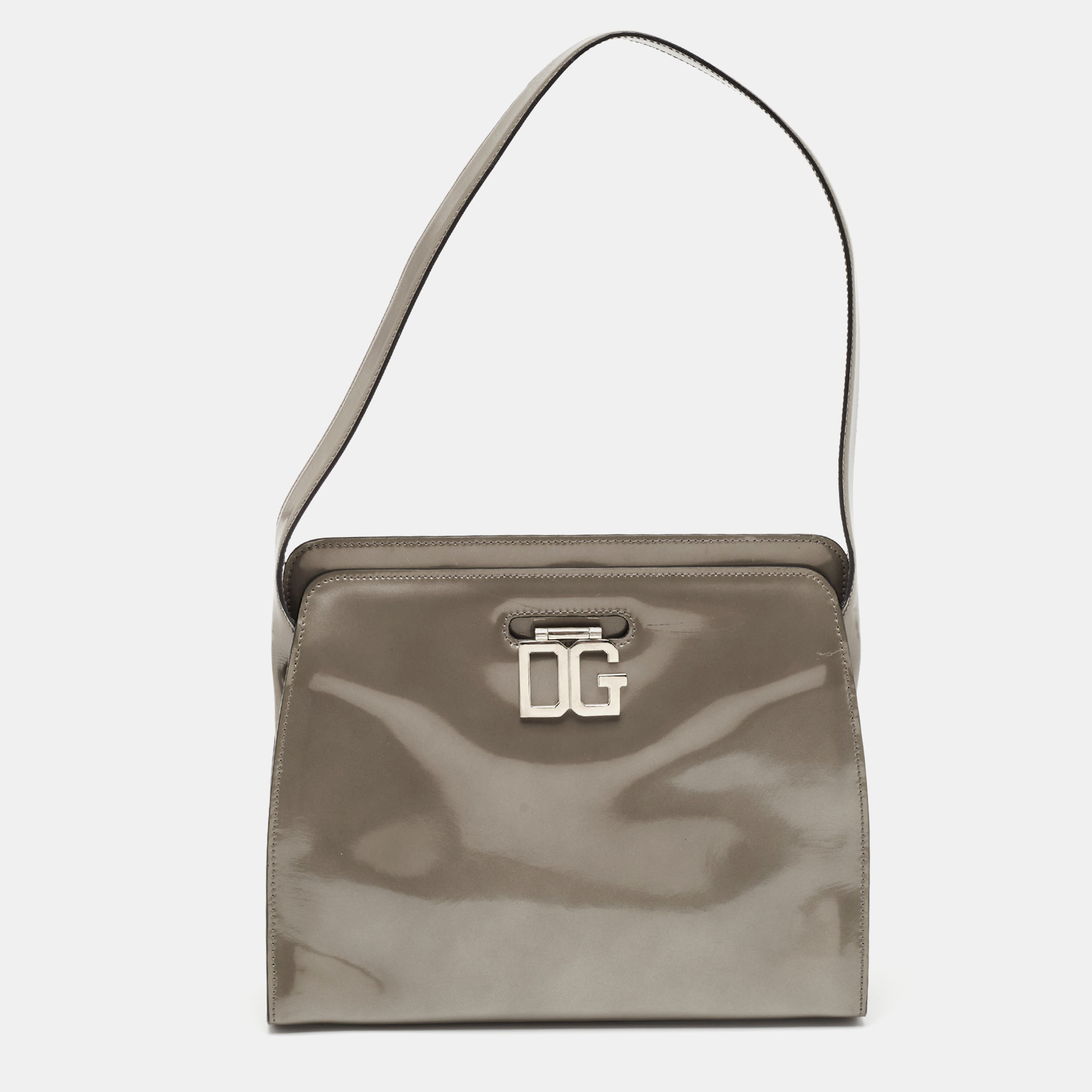 

Dolce & Gabbana Grey Patent Leather DG Shoulder Bag