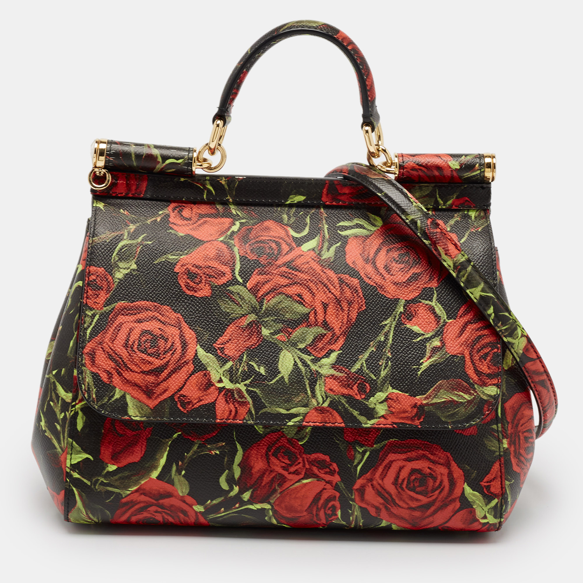 

Dolce & Gabbana Multicolor Rose Print Leather  Miss Sicily Top Handle Bag