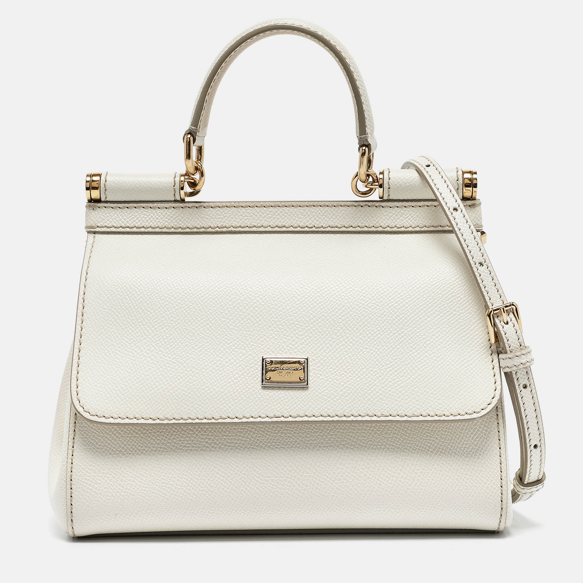 

Dolce & Gabbana White Leather  Miss Sicily Top Handle Bag