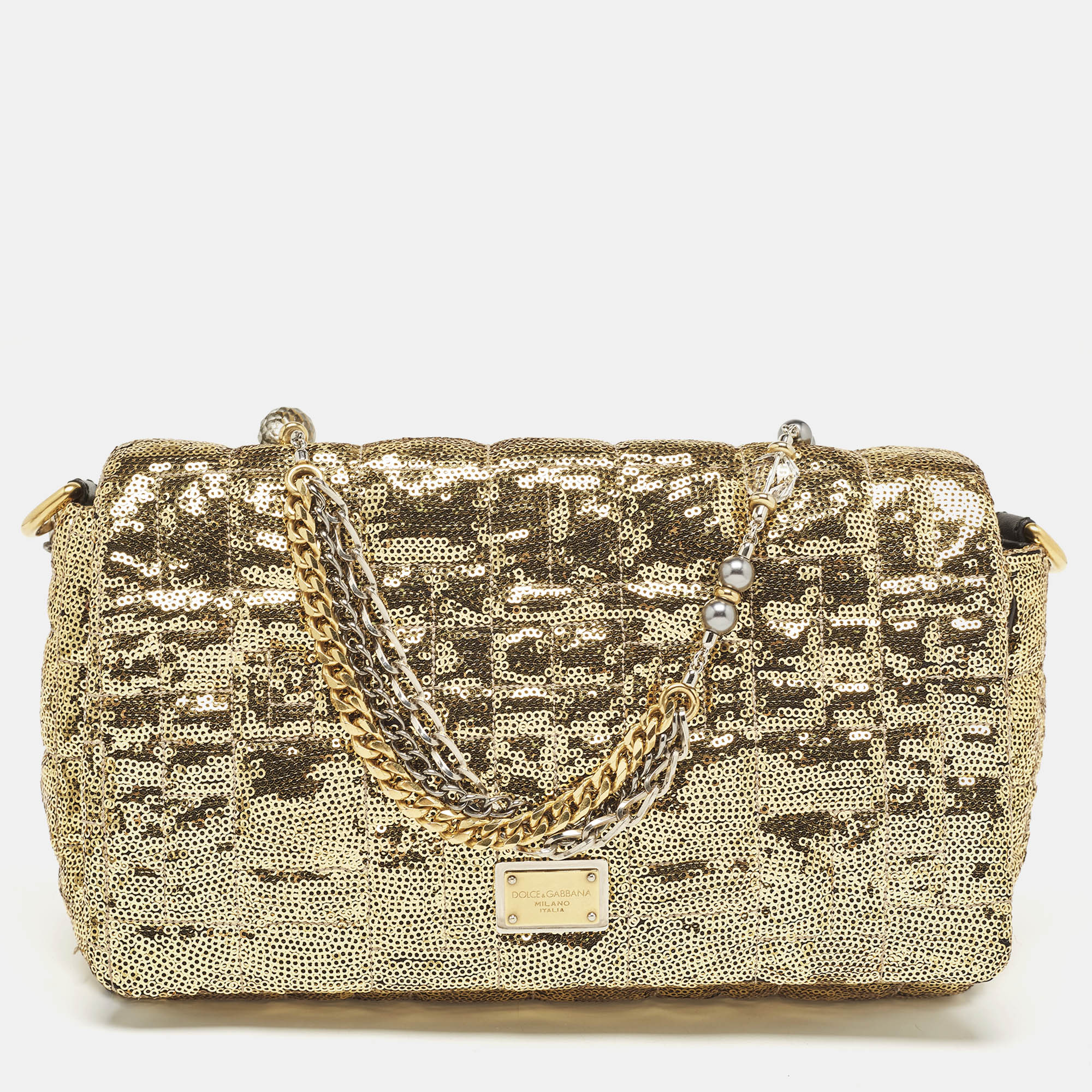 

Dolce & Gabbana Gold Quilted Sequins Miss Charles Shoulder Bag