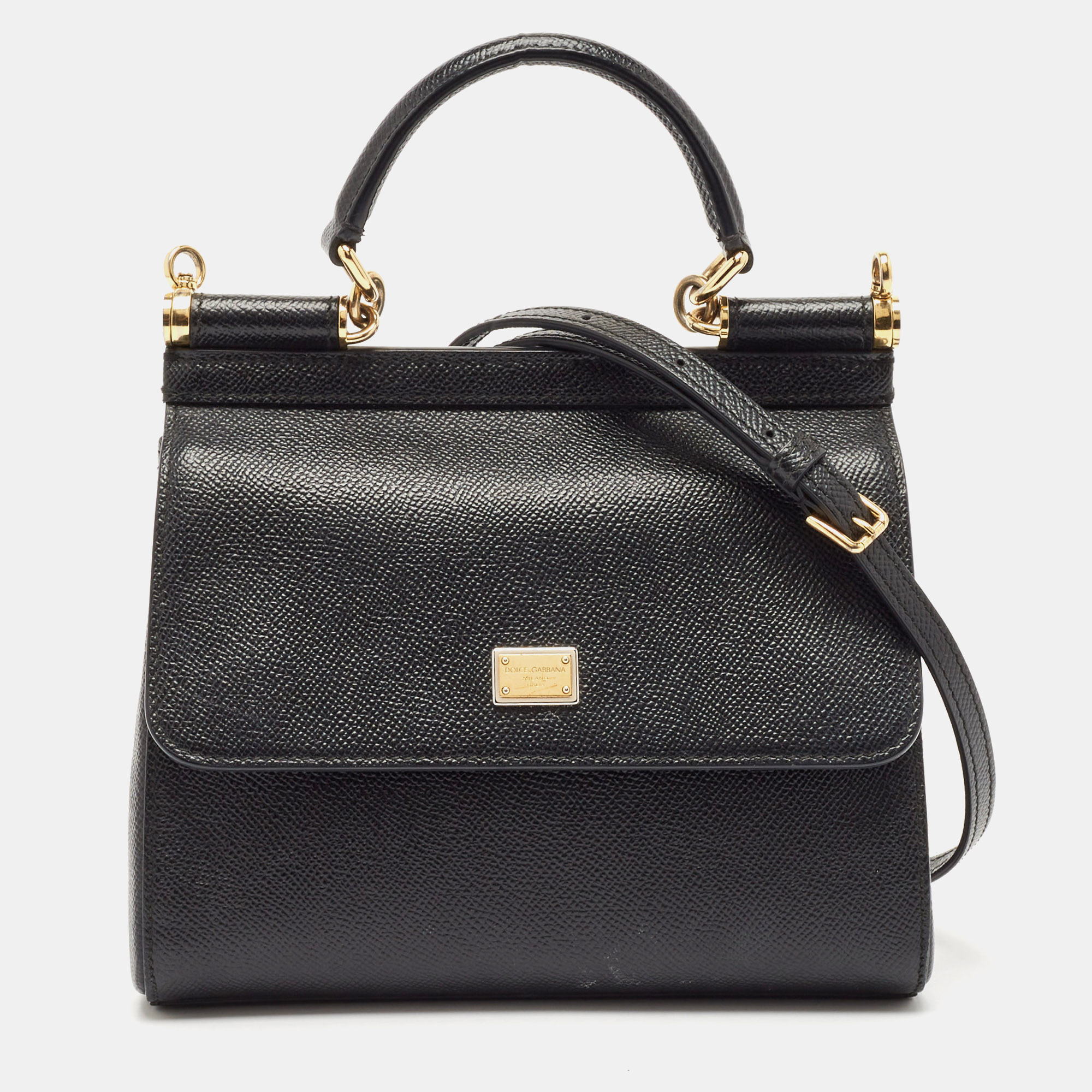 

Dolce & Gabbana Black Leather Medium Miss Sicily Top Handle Bag