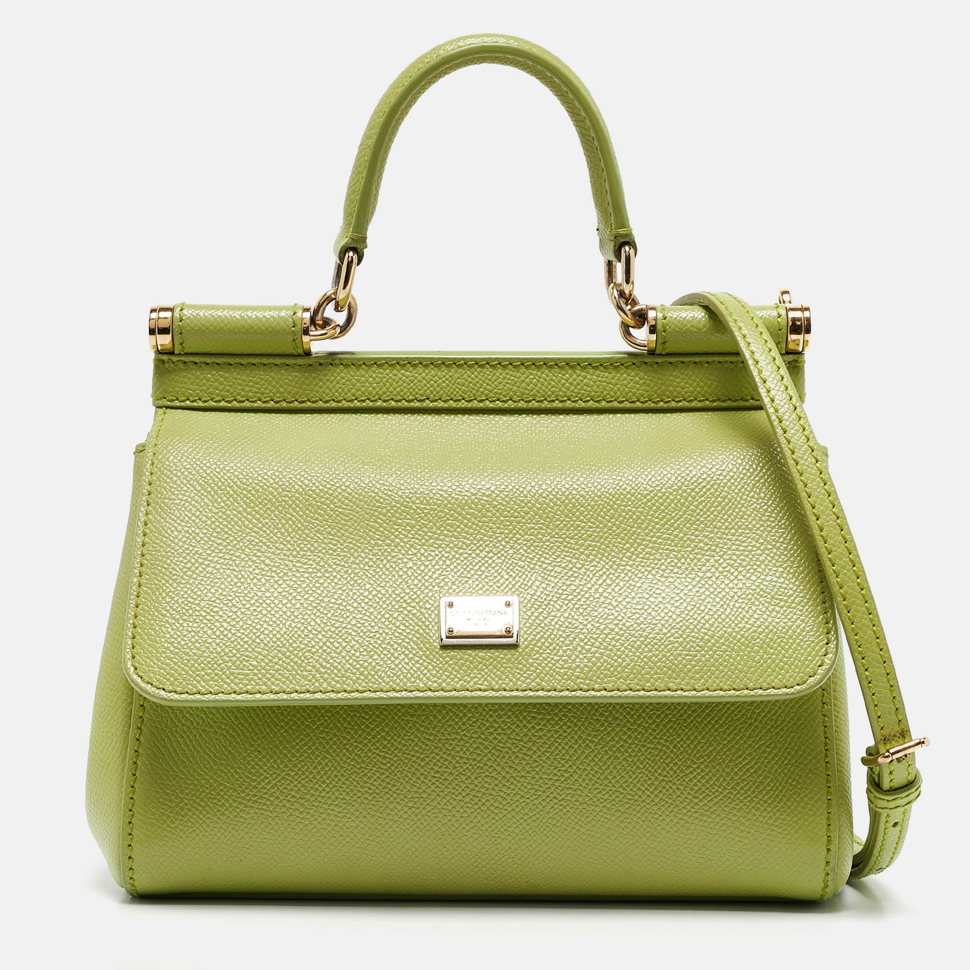 

Dolce & Gabbana Lime Green Leather  Miss Sicily Top Handle Bag