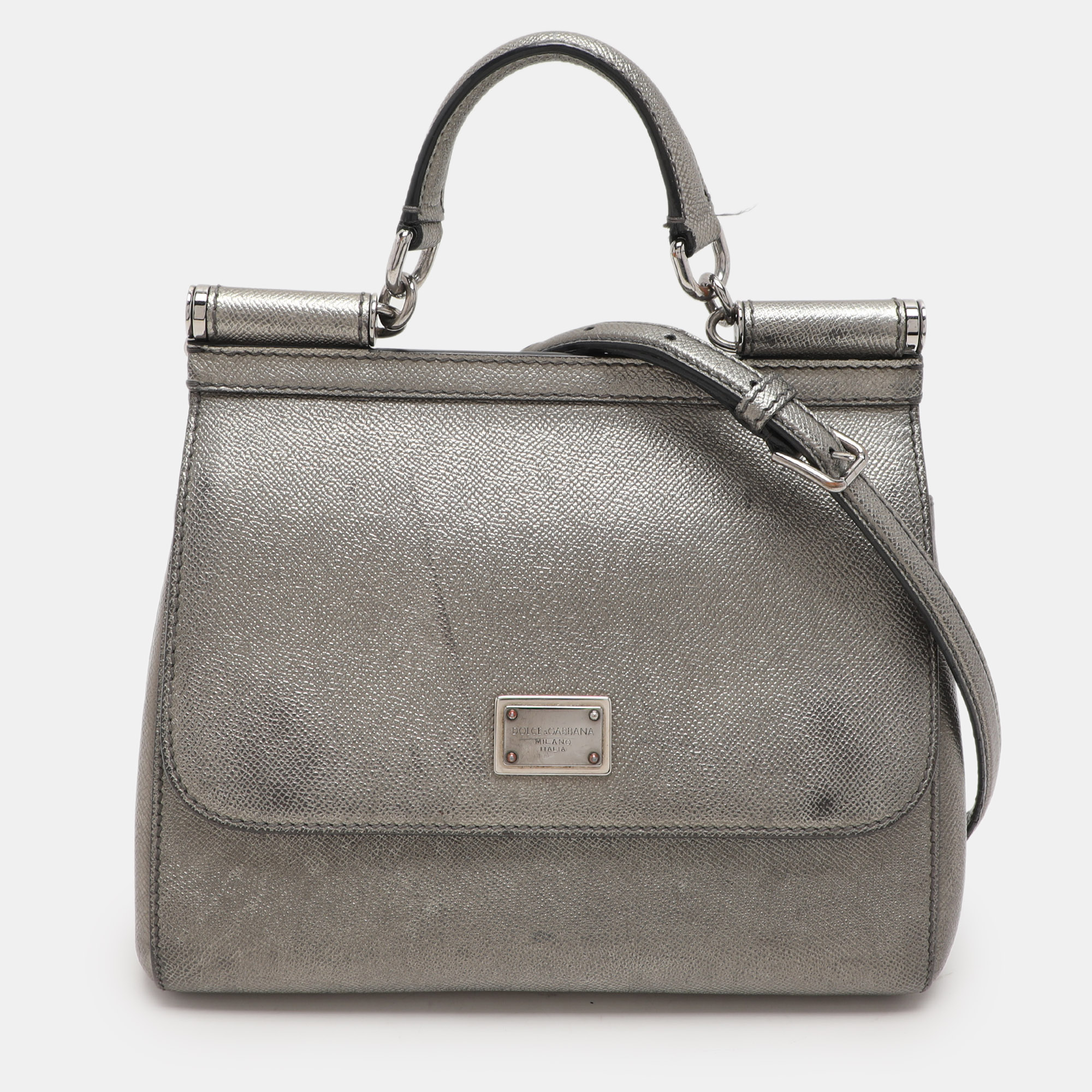 

Dolce & Gabbana Silver Leather  Miss Sicily Top Handle Bag