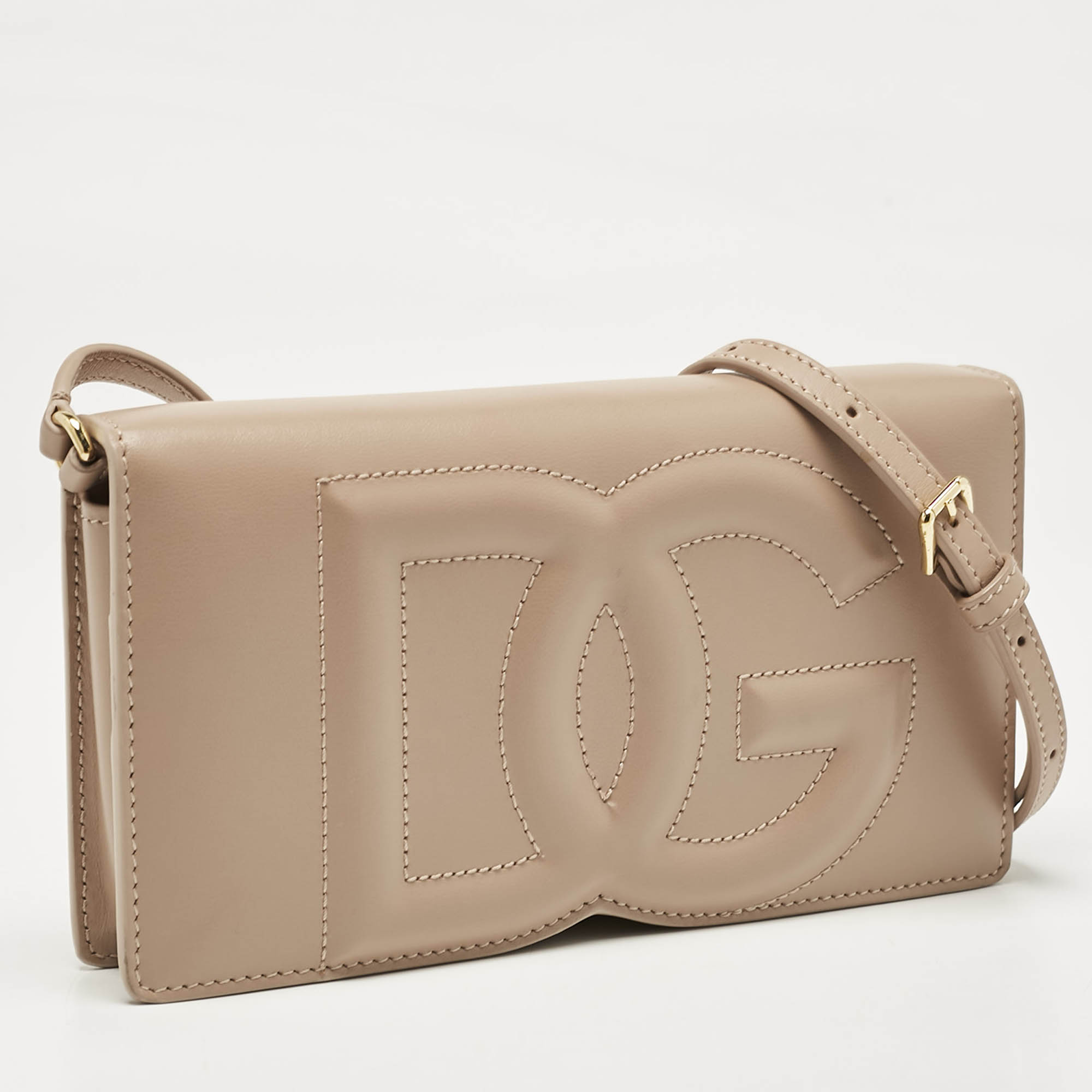 Dolce & Gabbana Blush Pink Leather DG Logo Phone Crossbody Bag 