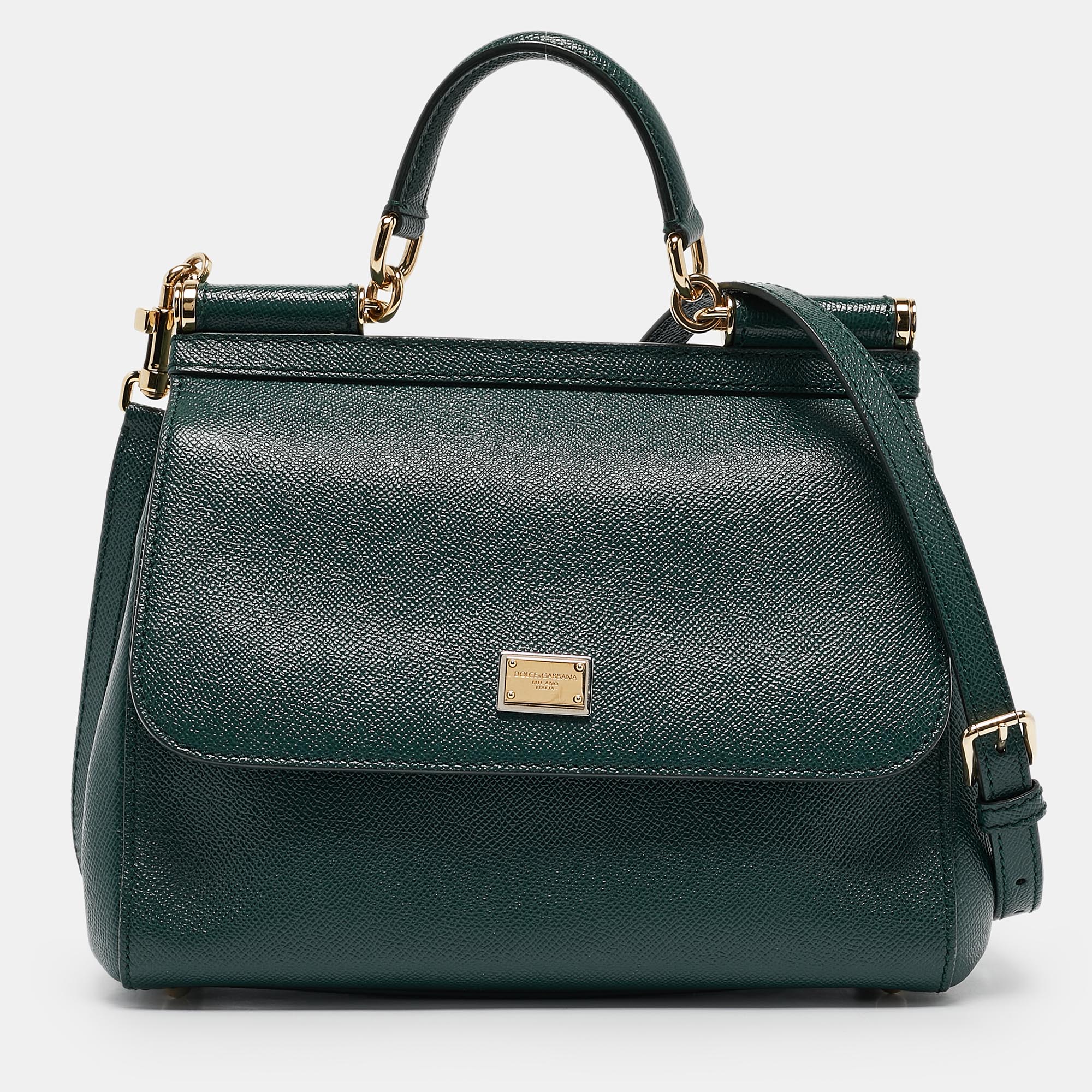 

Dolce & Gabbana Green Leather  Miss Sicily Top Handle Bag