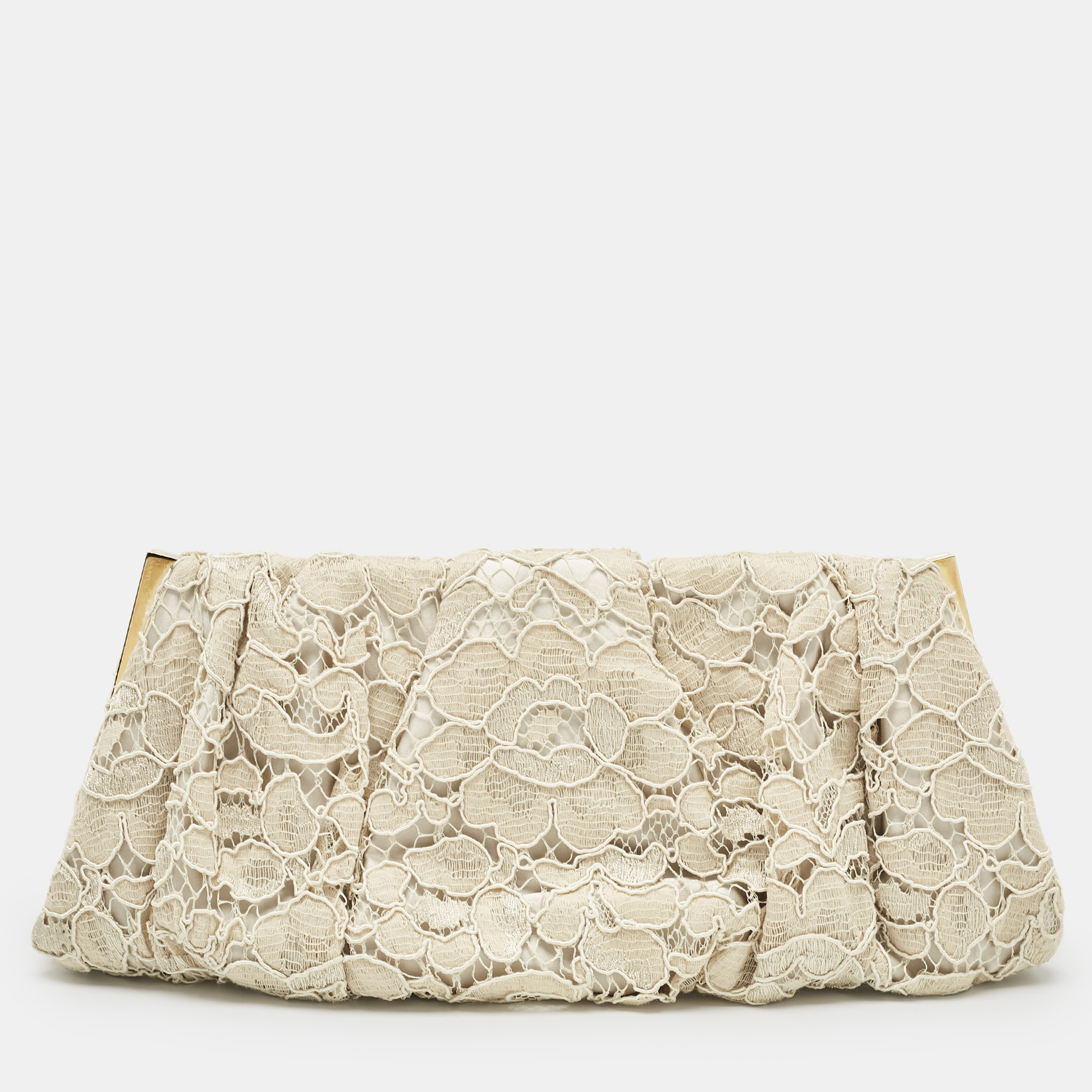 

Dolce & Gabbana Beige Brocade Lace Frame Clutch