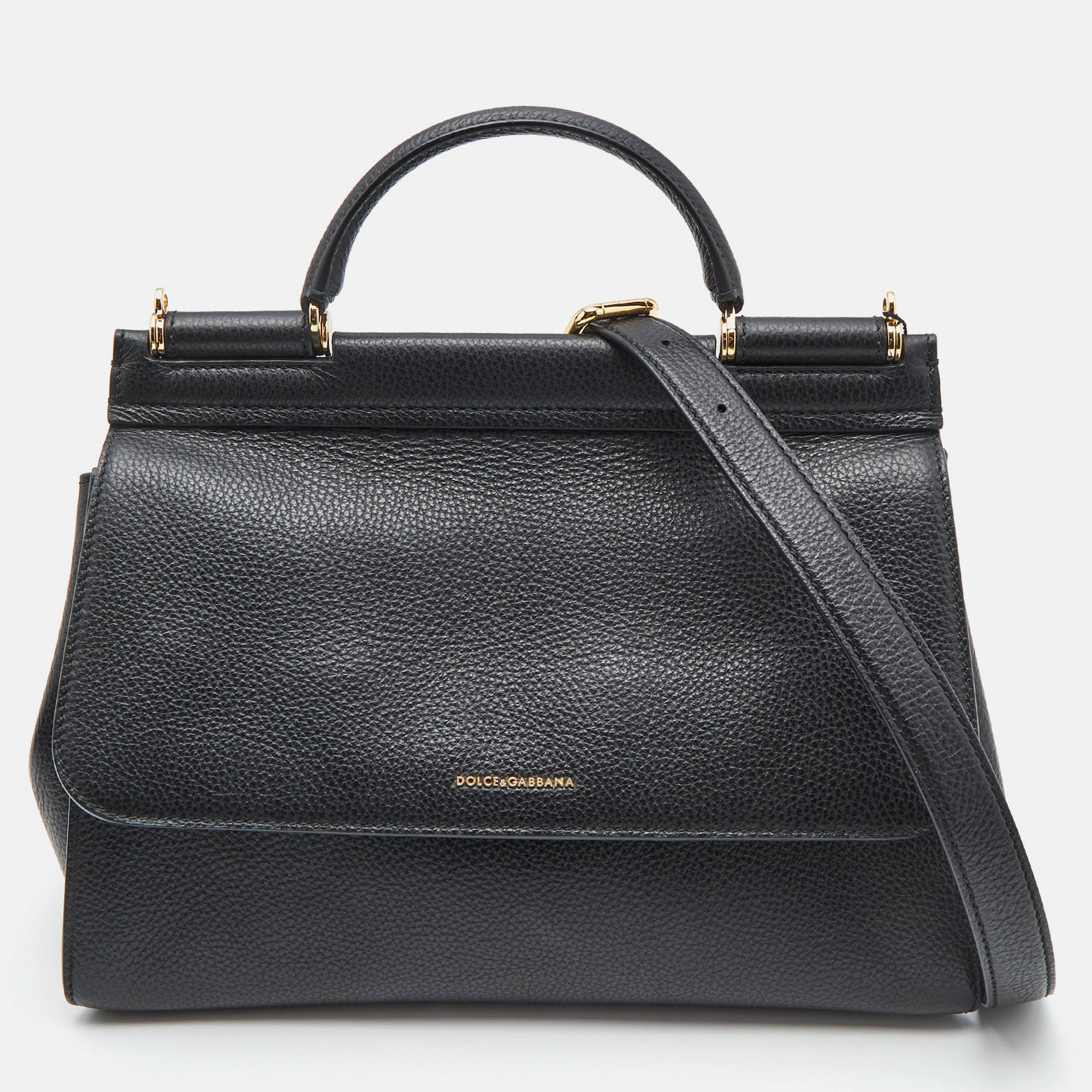 

Dolce & Gabbana Black Leather  Soft Miss Sicily Top Handle Bag