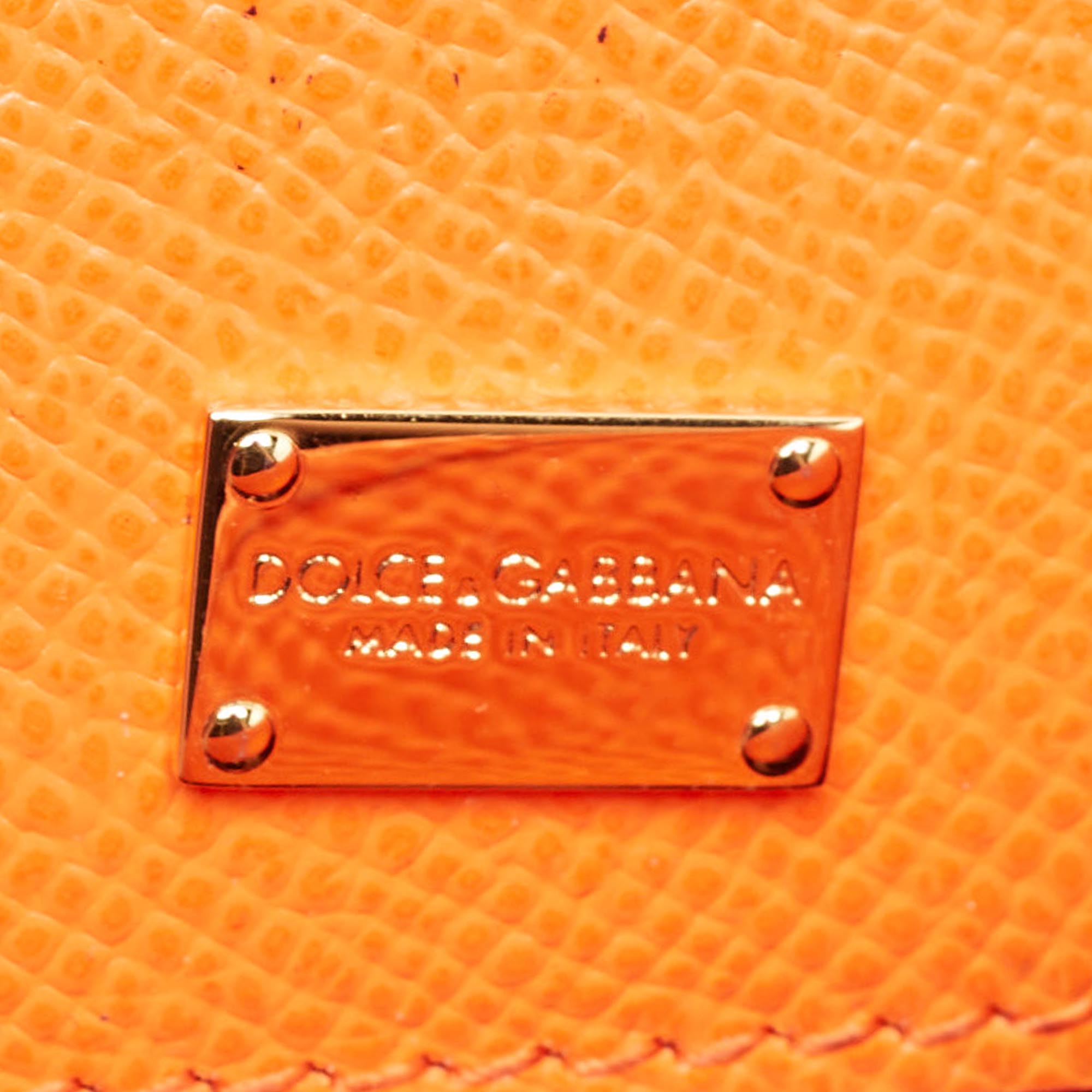 Dolce & Gabbana Orange Leather Small Miss Sicily Top Handle Bag 