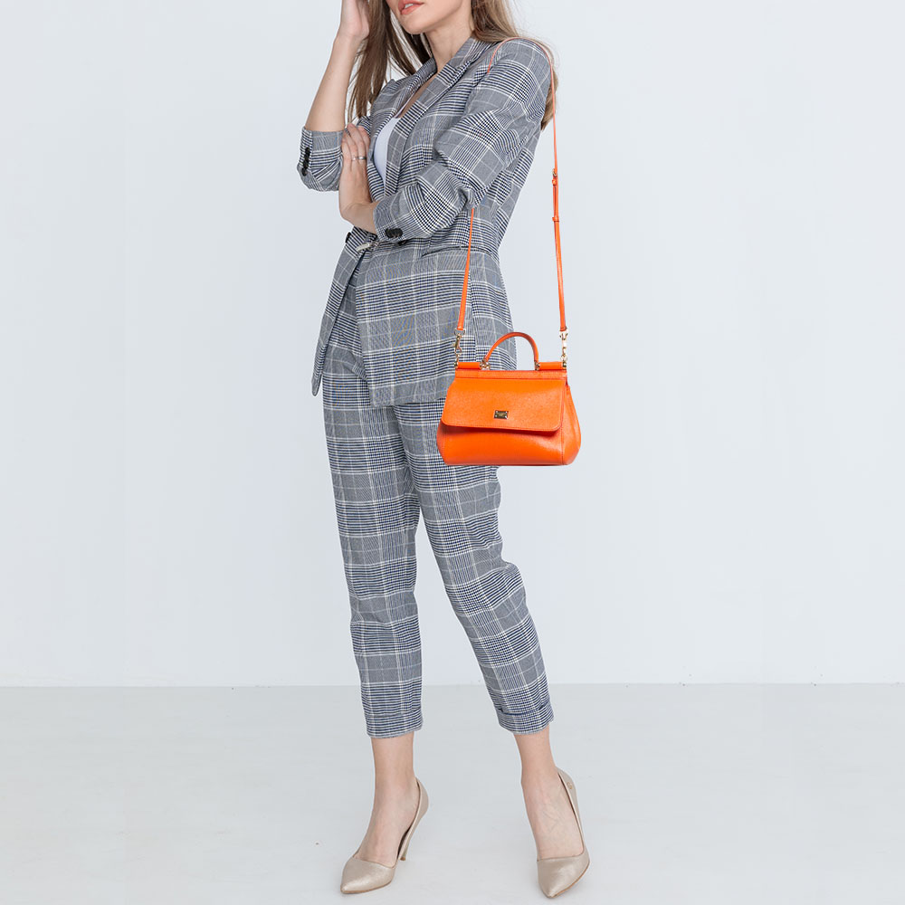 Dolce & Gabbana Orange Leather Small Miss Sicily Top Handle Bag 