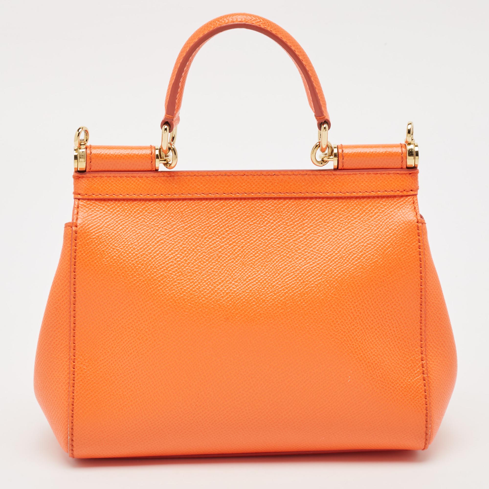 Dolce & Gabbana Orange Leather Small Miss Sicily Top Handle Bag 