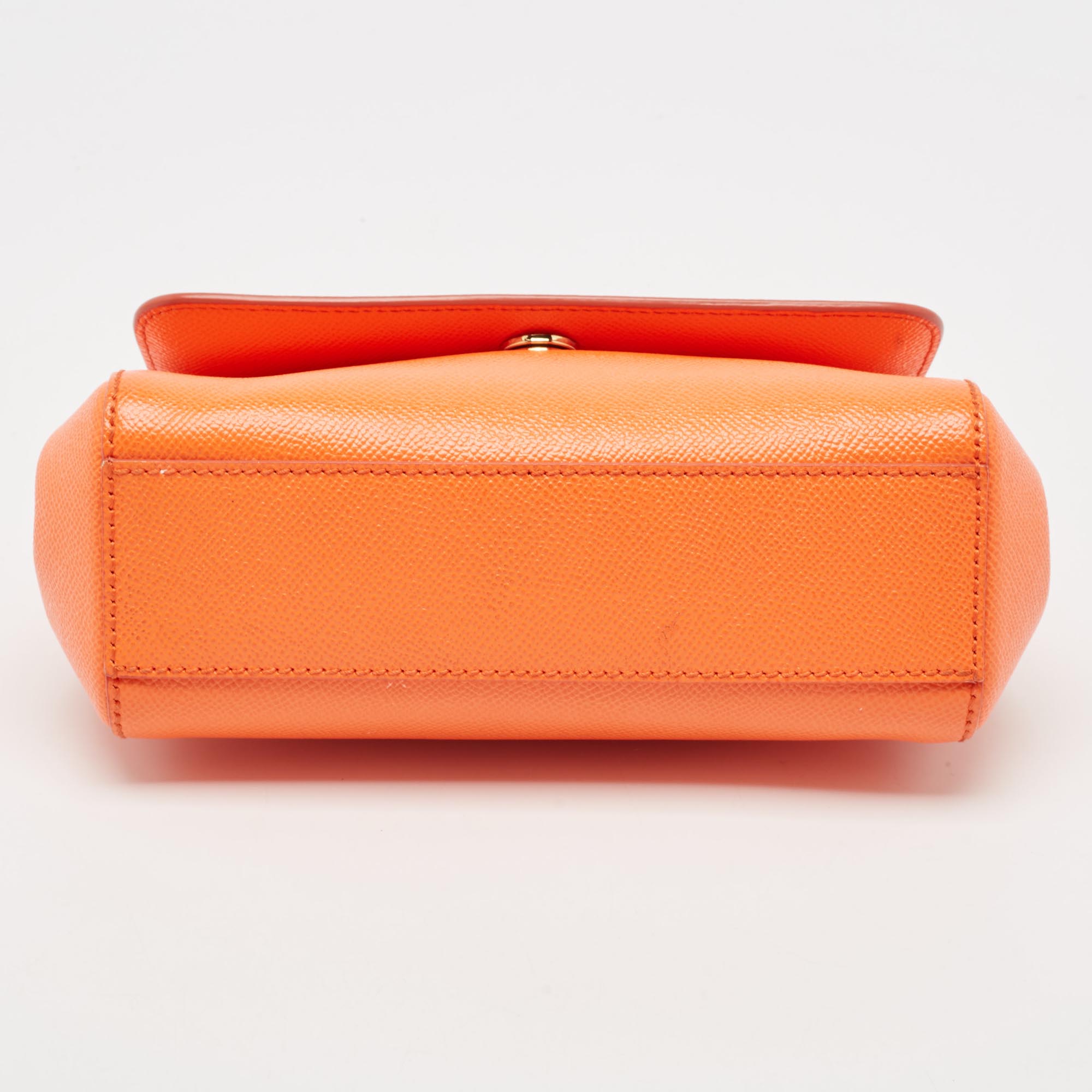 Dolce & Gabbana Orange Leather Small Miss Sicily Top Handle Bag 