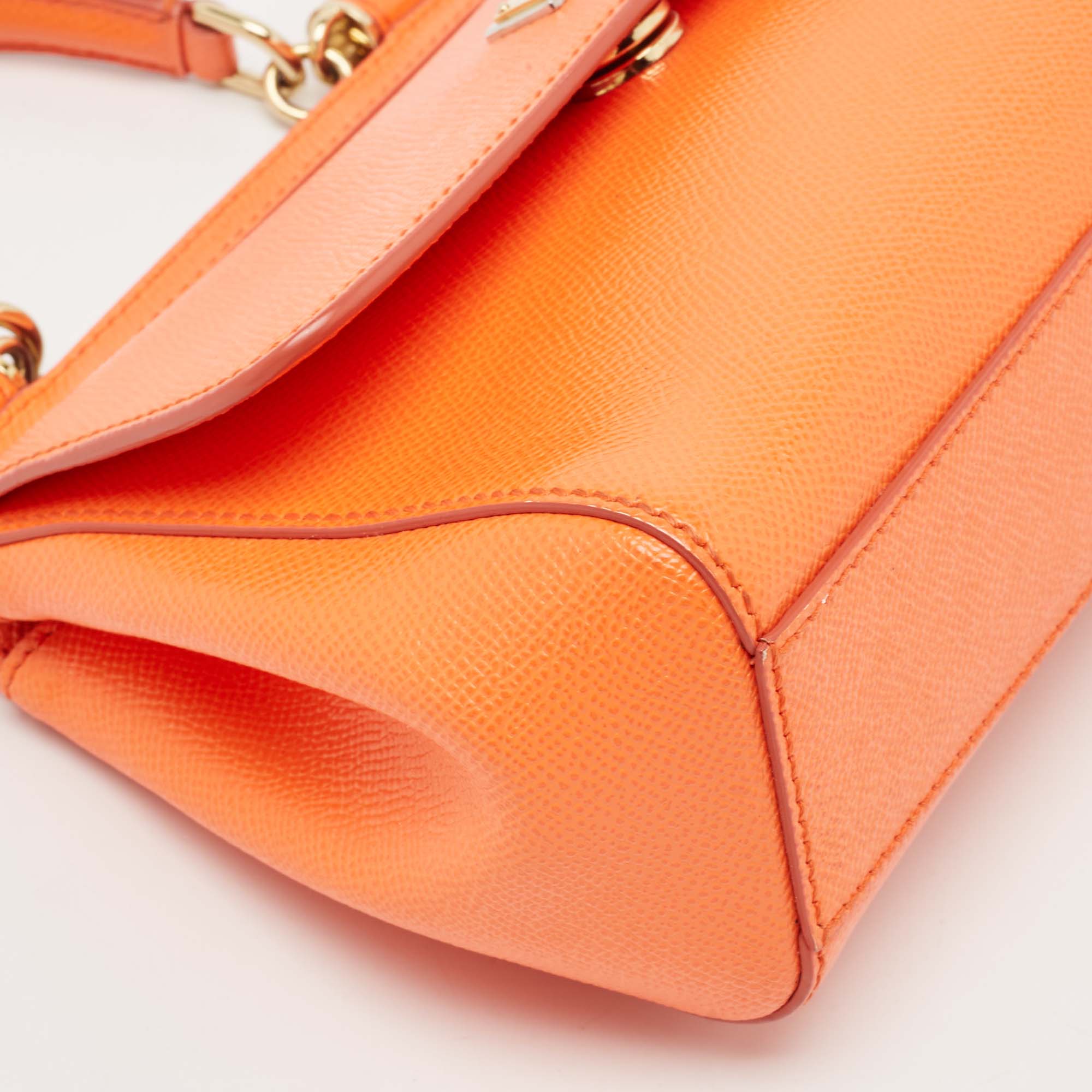 Dolce & Gabbana Orange Leather Small Miss Sicily Top Handle Bag 