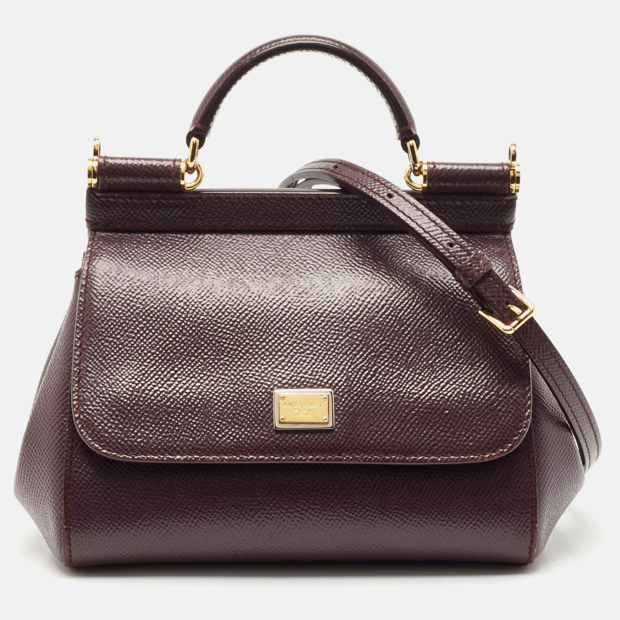 

Dolce & Gabbana Dark Purple Leather Mini Miss Sicily Top Handle Bag