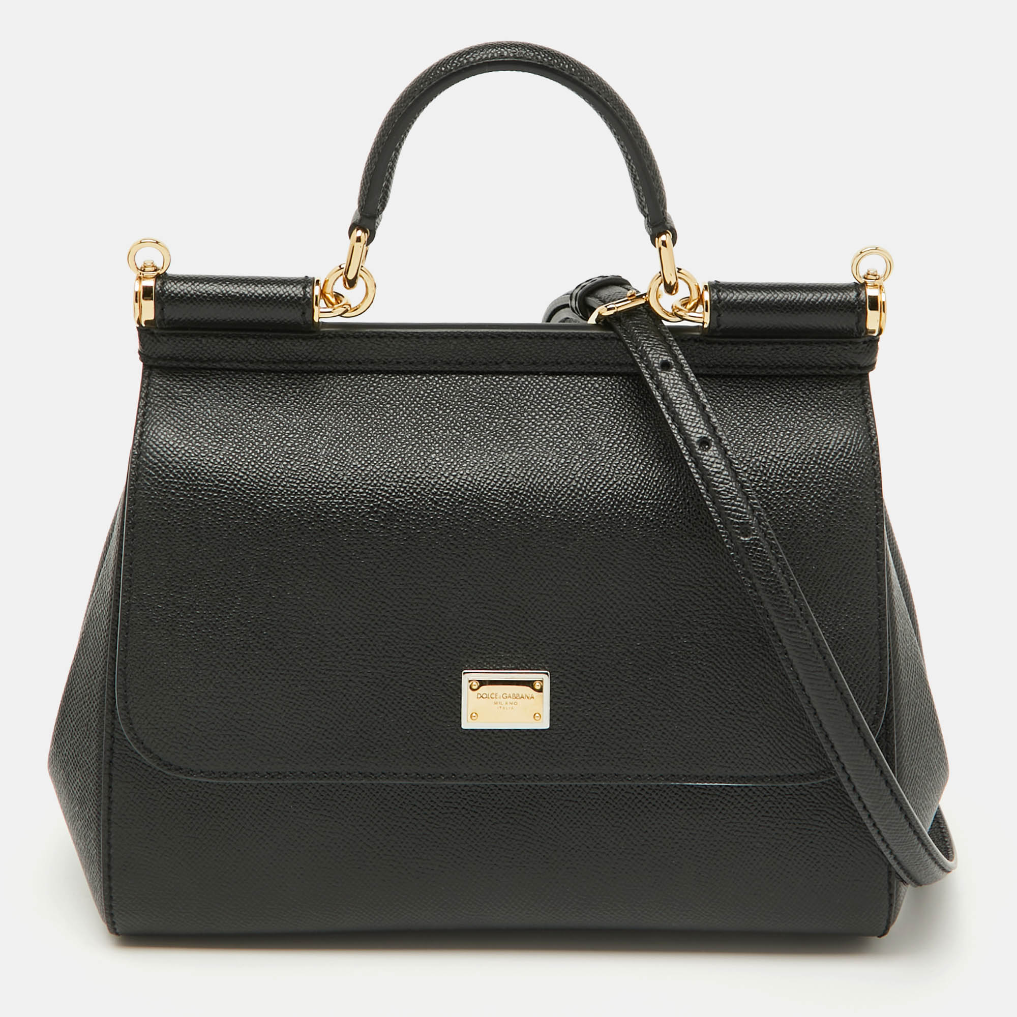 

Dolce & Gabbana Black Leather Large Miss Sicily Top Handle Bag