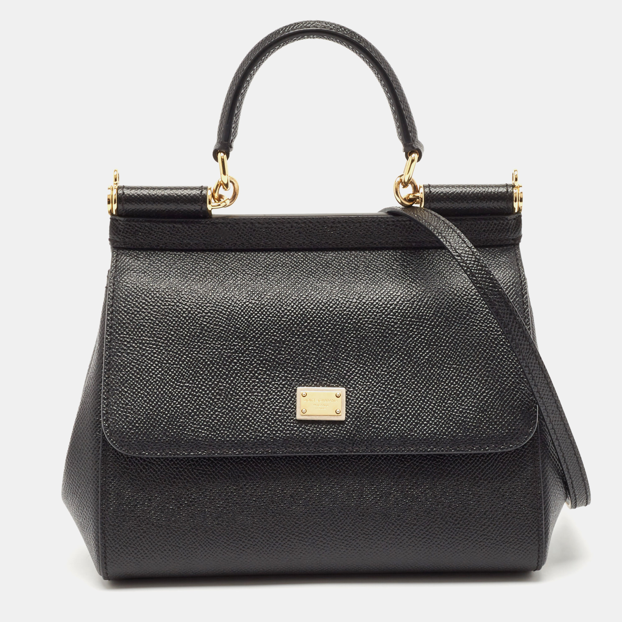 

Dolce & Gabbana Black Leather  Miss Sicily Top Handle Bag