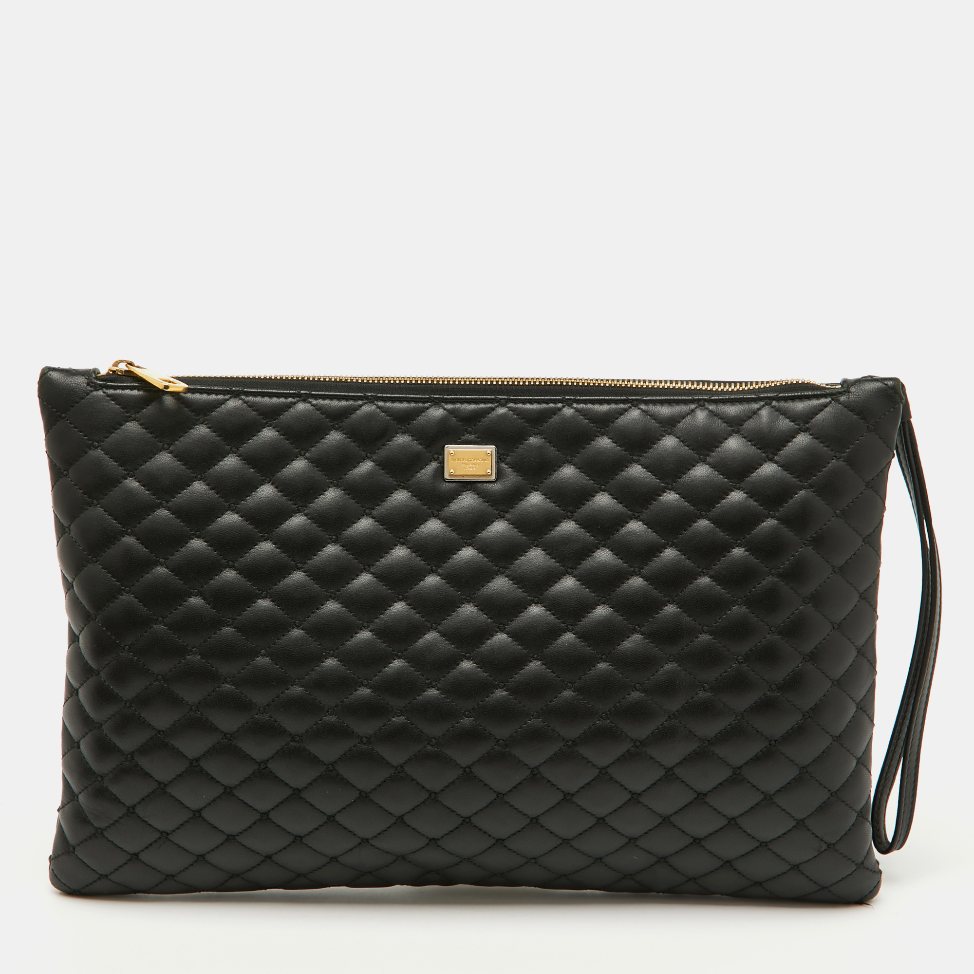 

Dolce & Gabbana Black Quilted Leather Top Zip Pouch