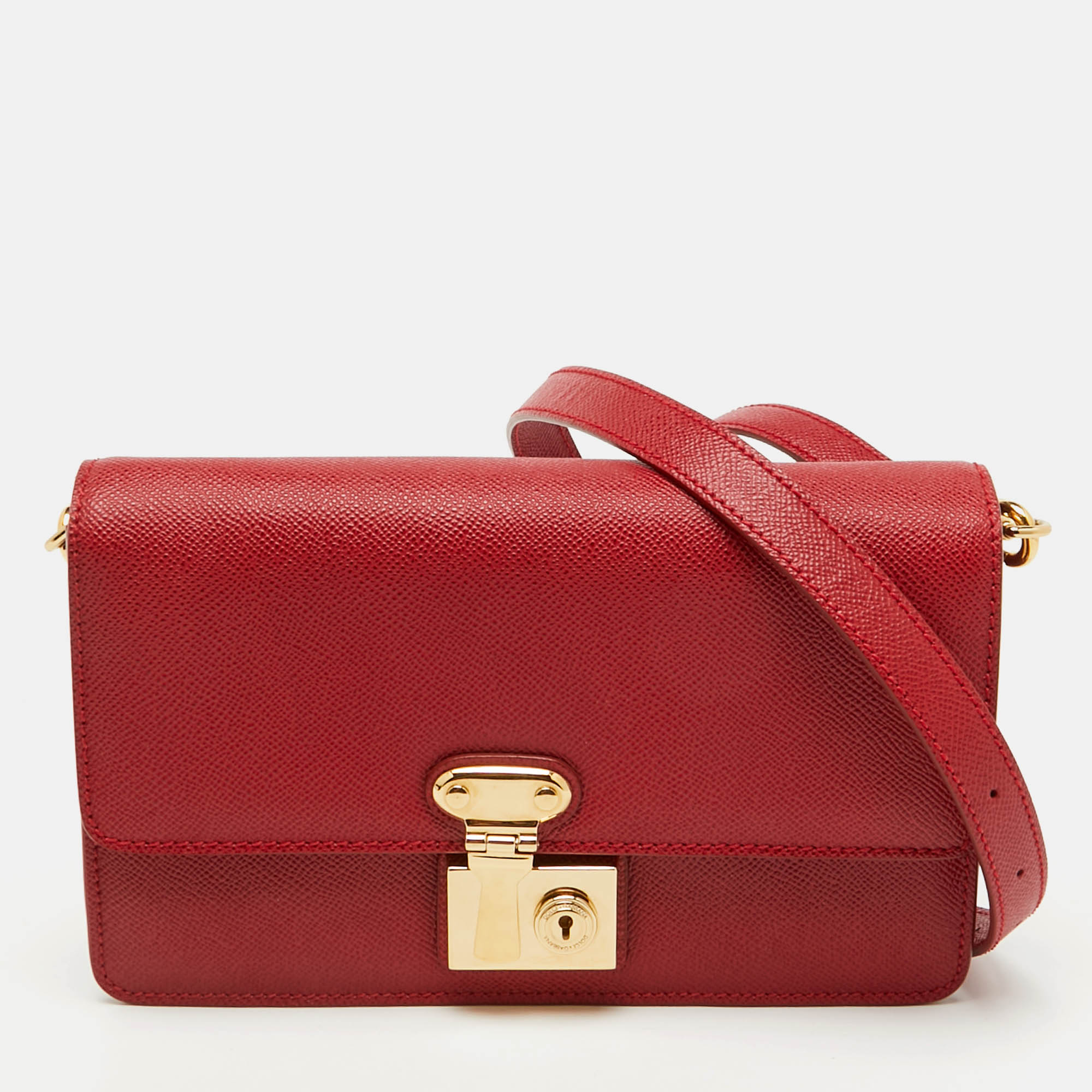 

Dolce & Gabbana Red Leather Lock Flap Shoulder Bag